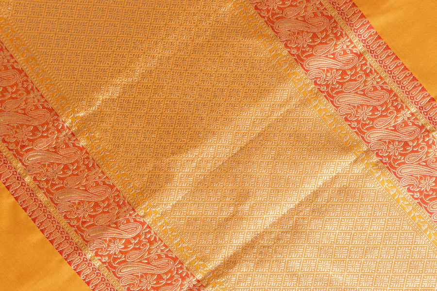 Yellow & Rust Banarasi Silk Saree | Stuti Weaves