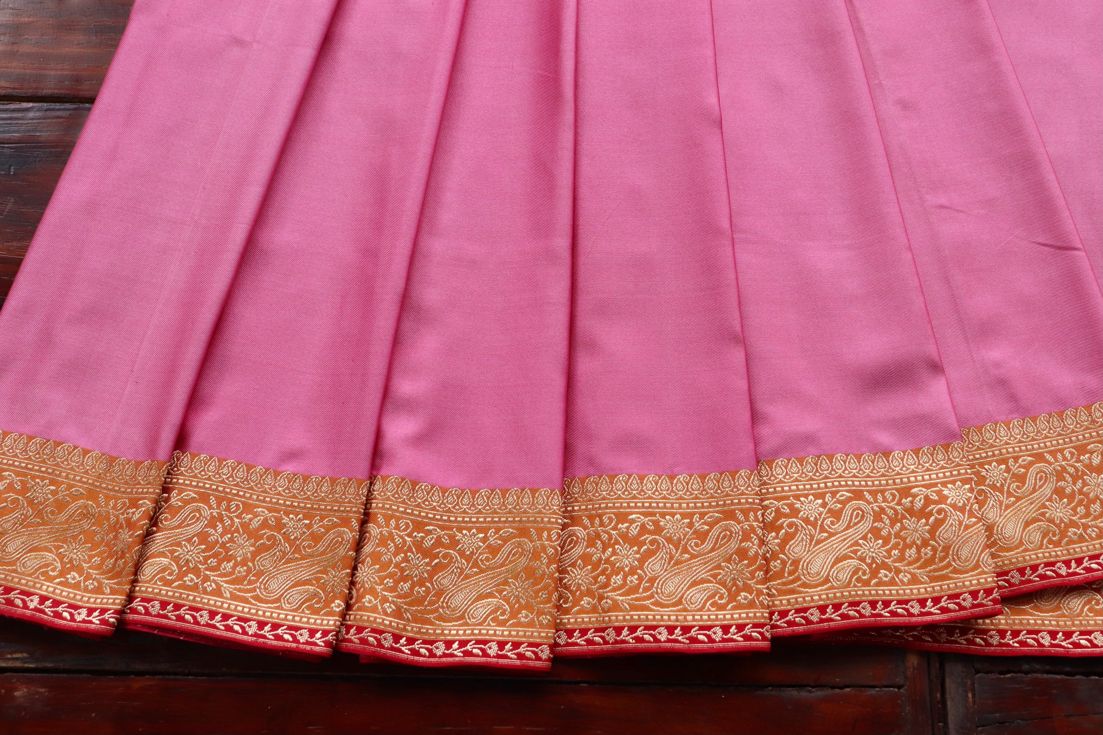 Pink & Orange Banarasi Handwoven Silk Saree