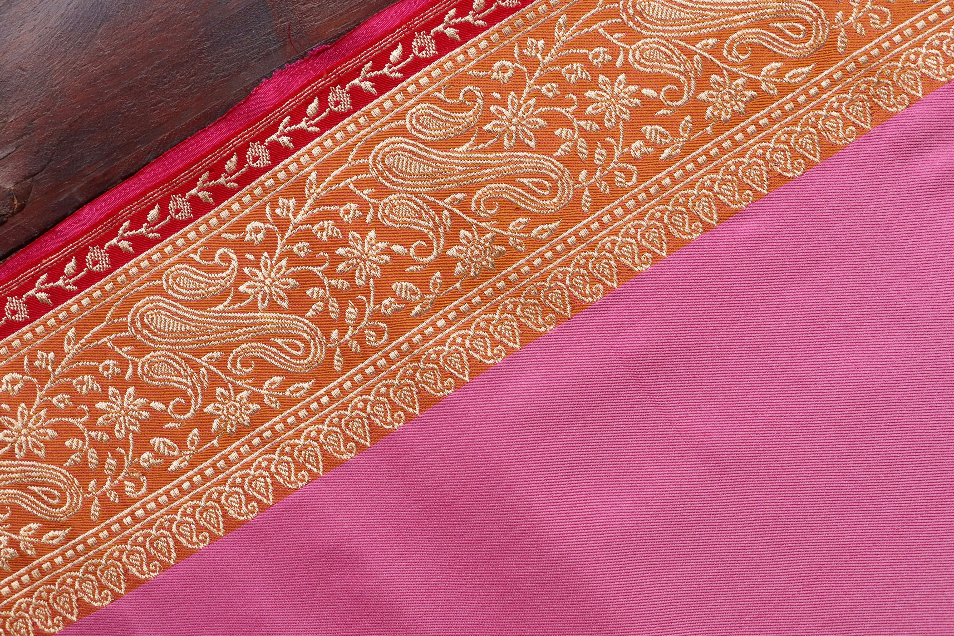 Pink & Orange Banarasi Handwoven Silk Saree