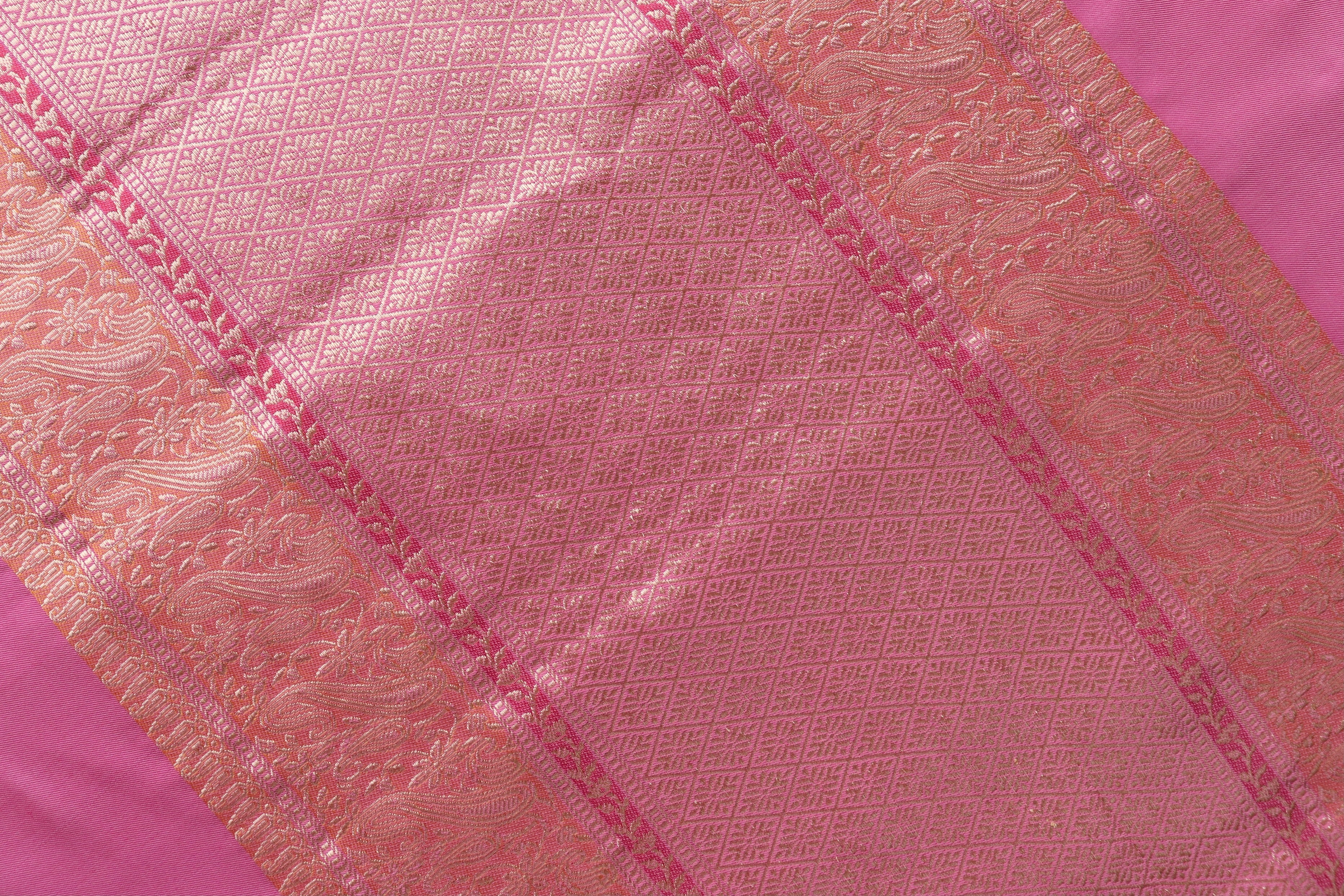 Pink & Orange Banarasi Handwoven Silk Saree