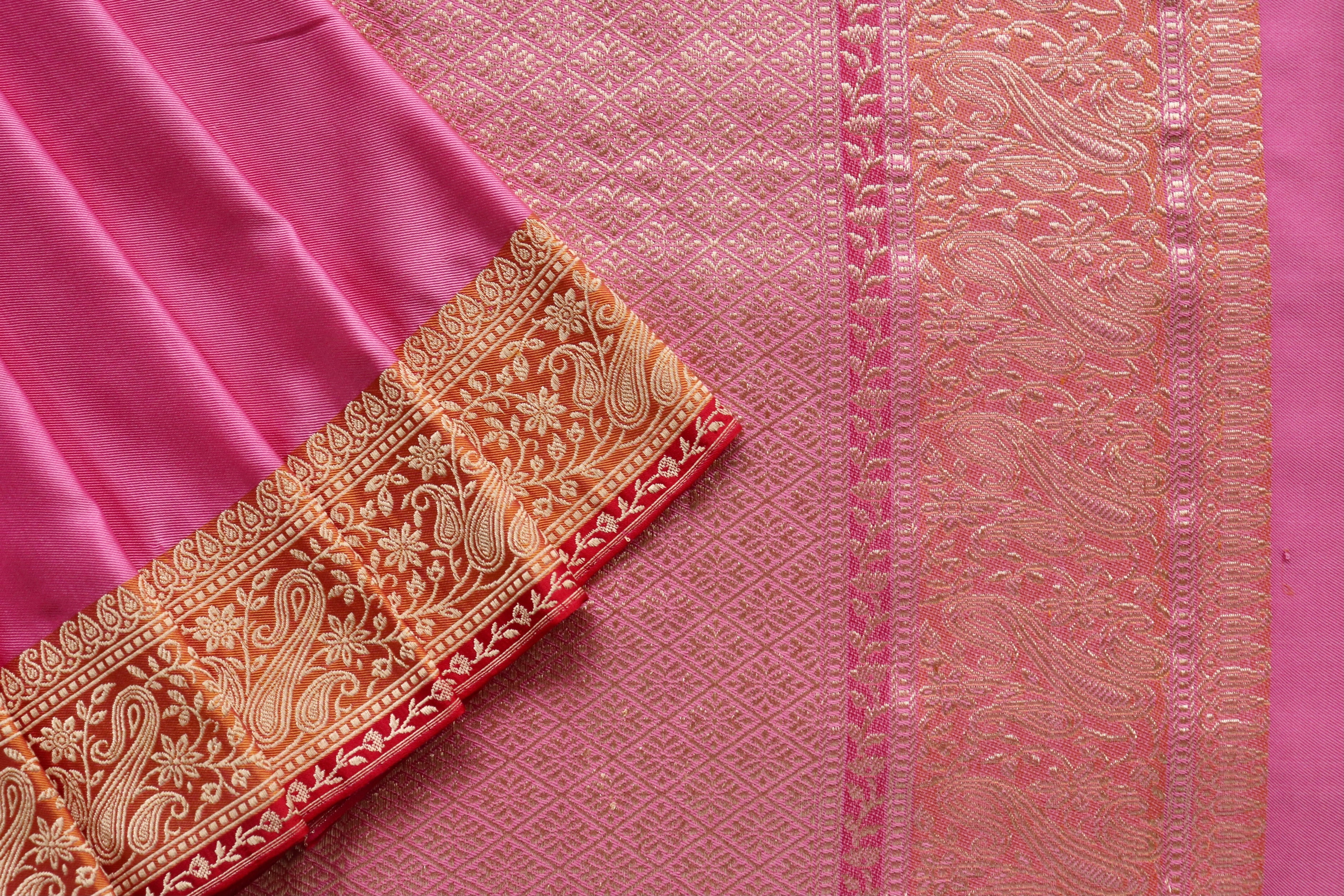 Pink & Orange Banarasi Handwoven Silk Saree