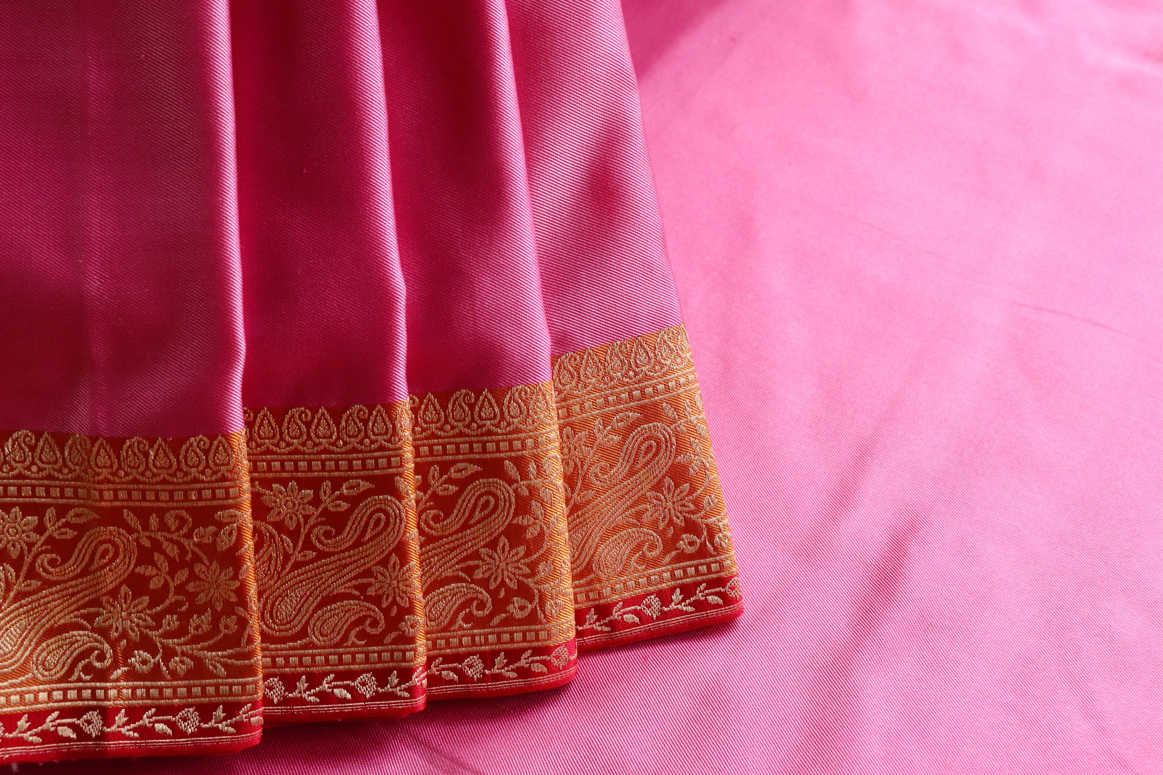 Pink & Orange Banarasi Handwoven Silk Saree
