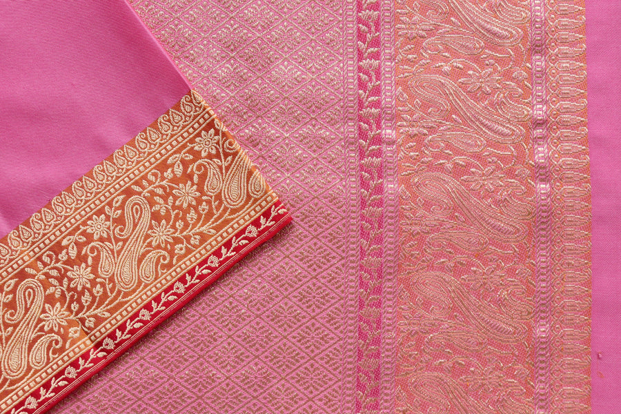 Pink & Orange Banarasi Handwoven Silk Saree