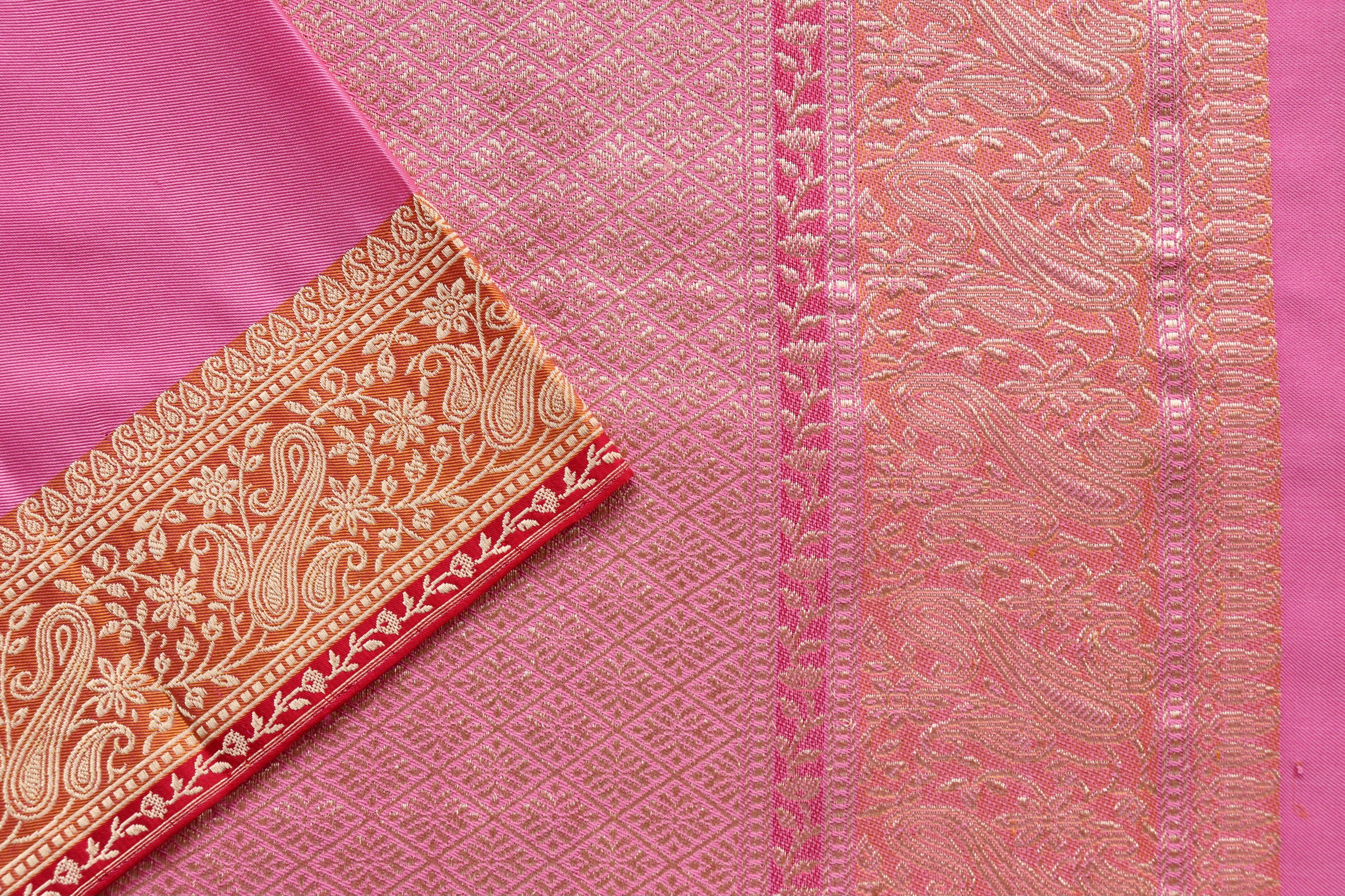 Pink & Orange Banarasi Handwoven Silk Saree