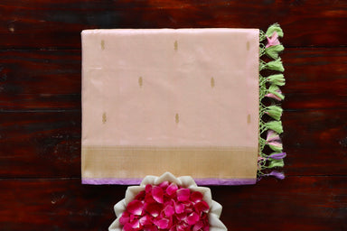 Peachy Pink handloom Banarsi saree with kairy motifs in pure silk
