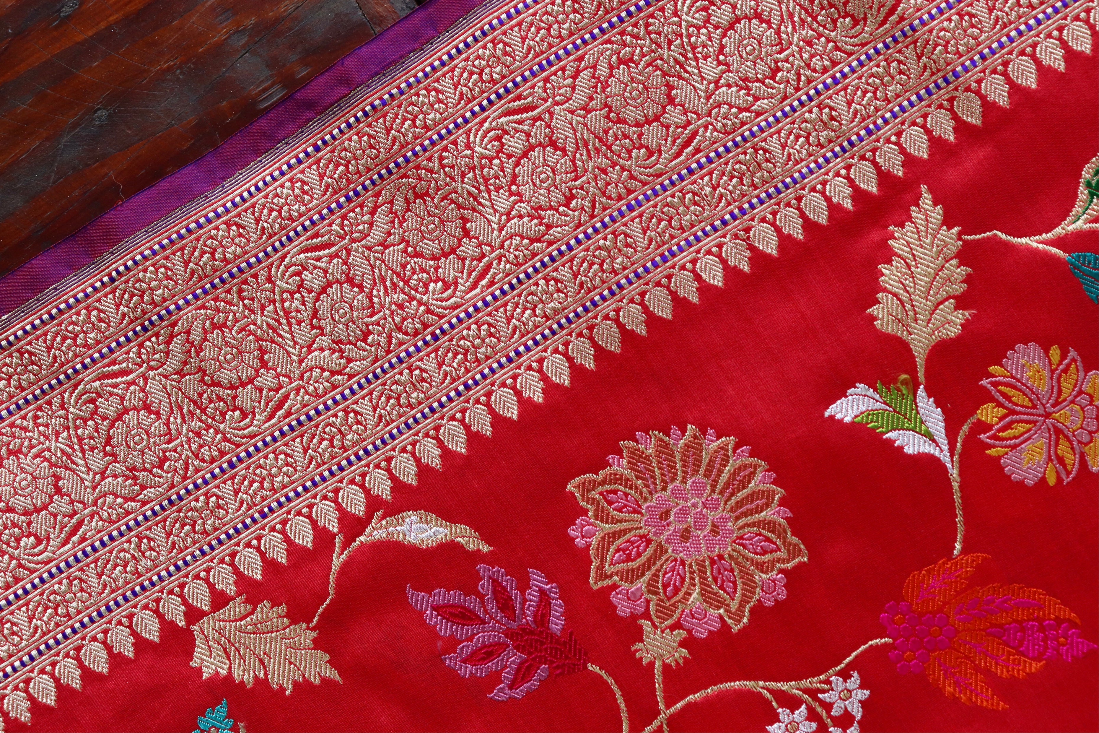 Red Kimkhab Pure Silk Banarasi Handloom Saree