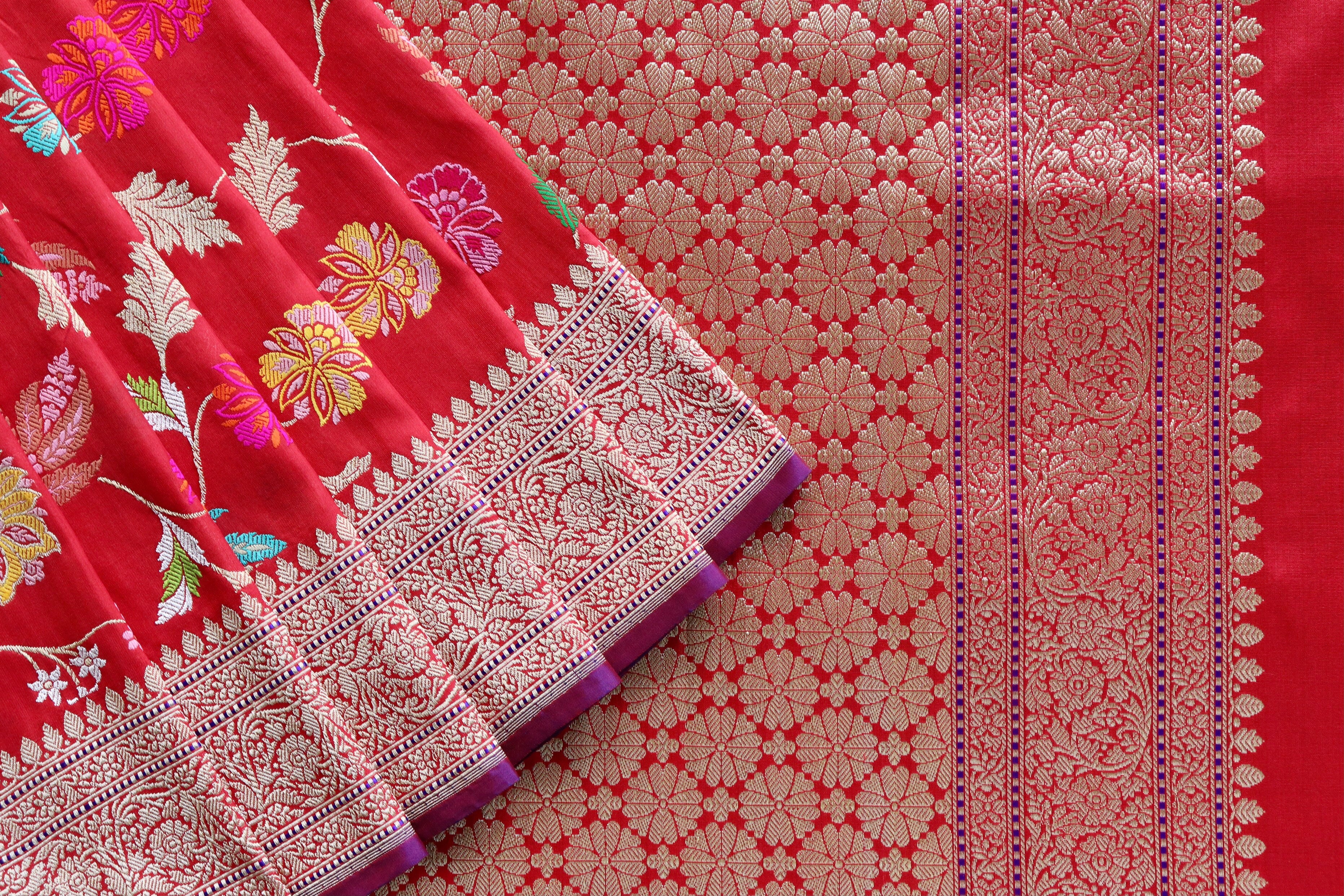 Red Kimkhab Pure Silk Banarasi Handloom Saree