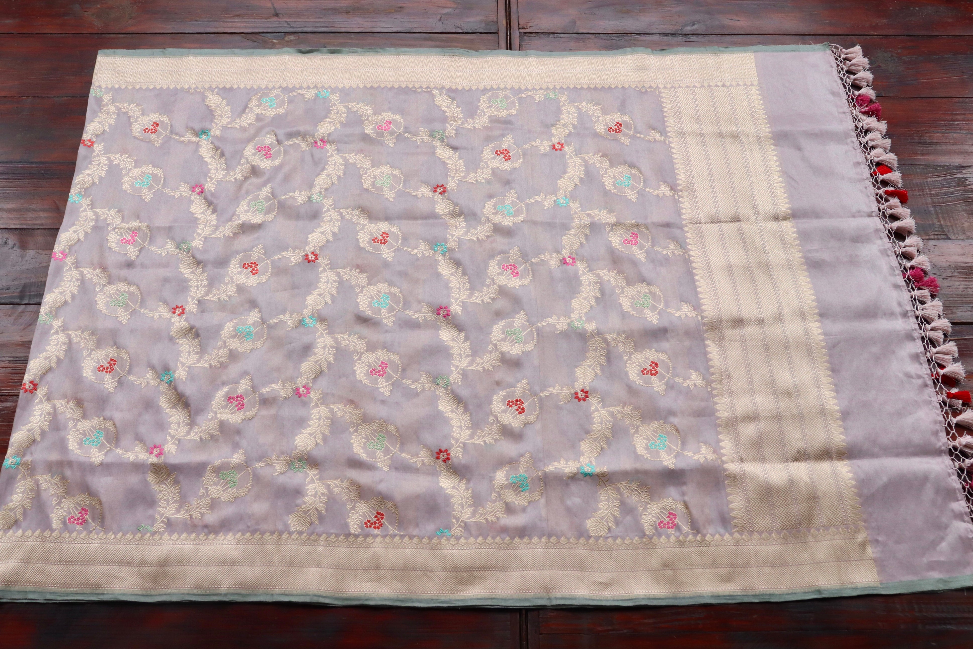 Light Pink Jangla Pure Silk Handloom Banarasi Dupatta