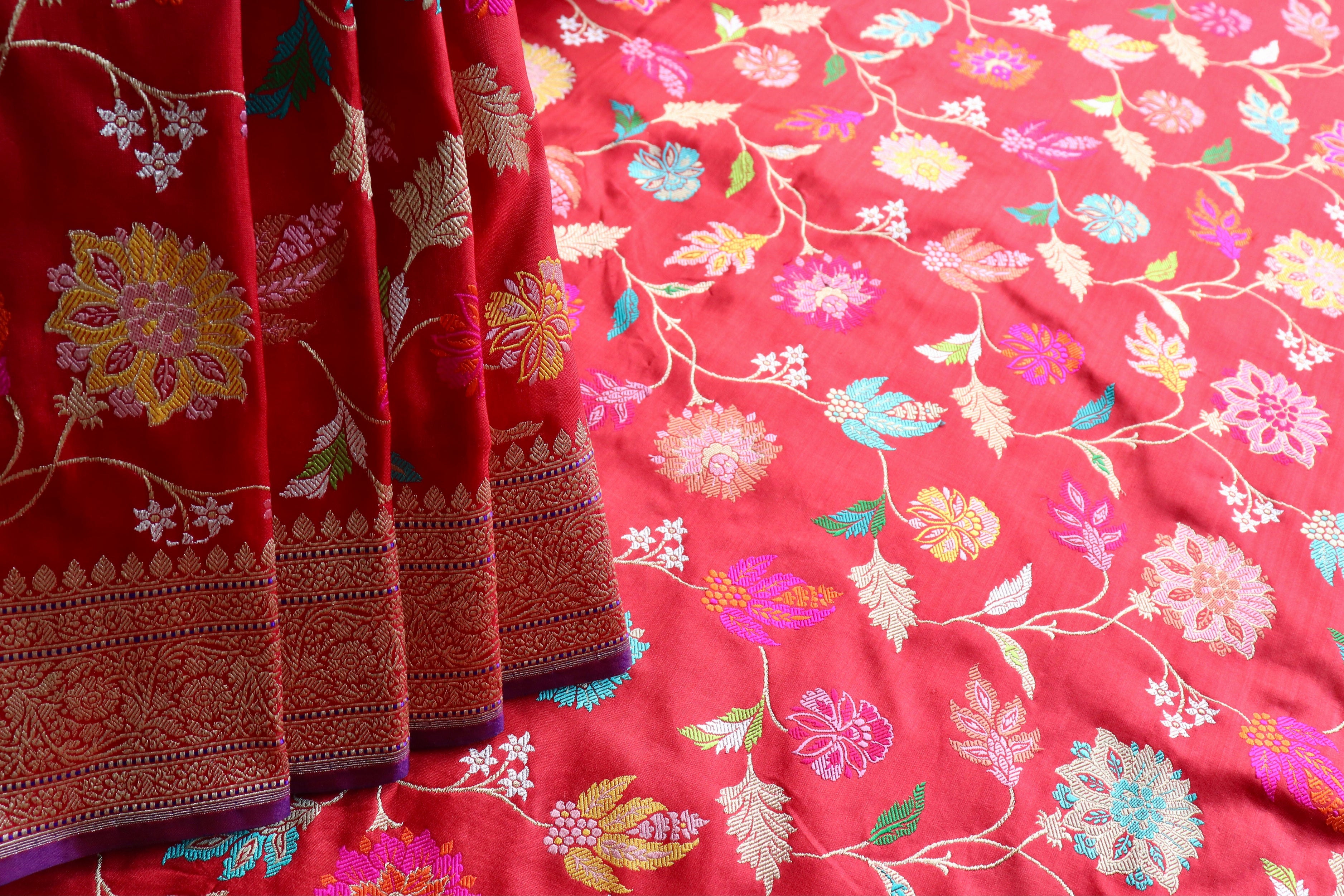 Red Kimkhab Pure Silk Banarasi Handloom Saree