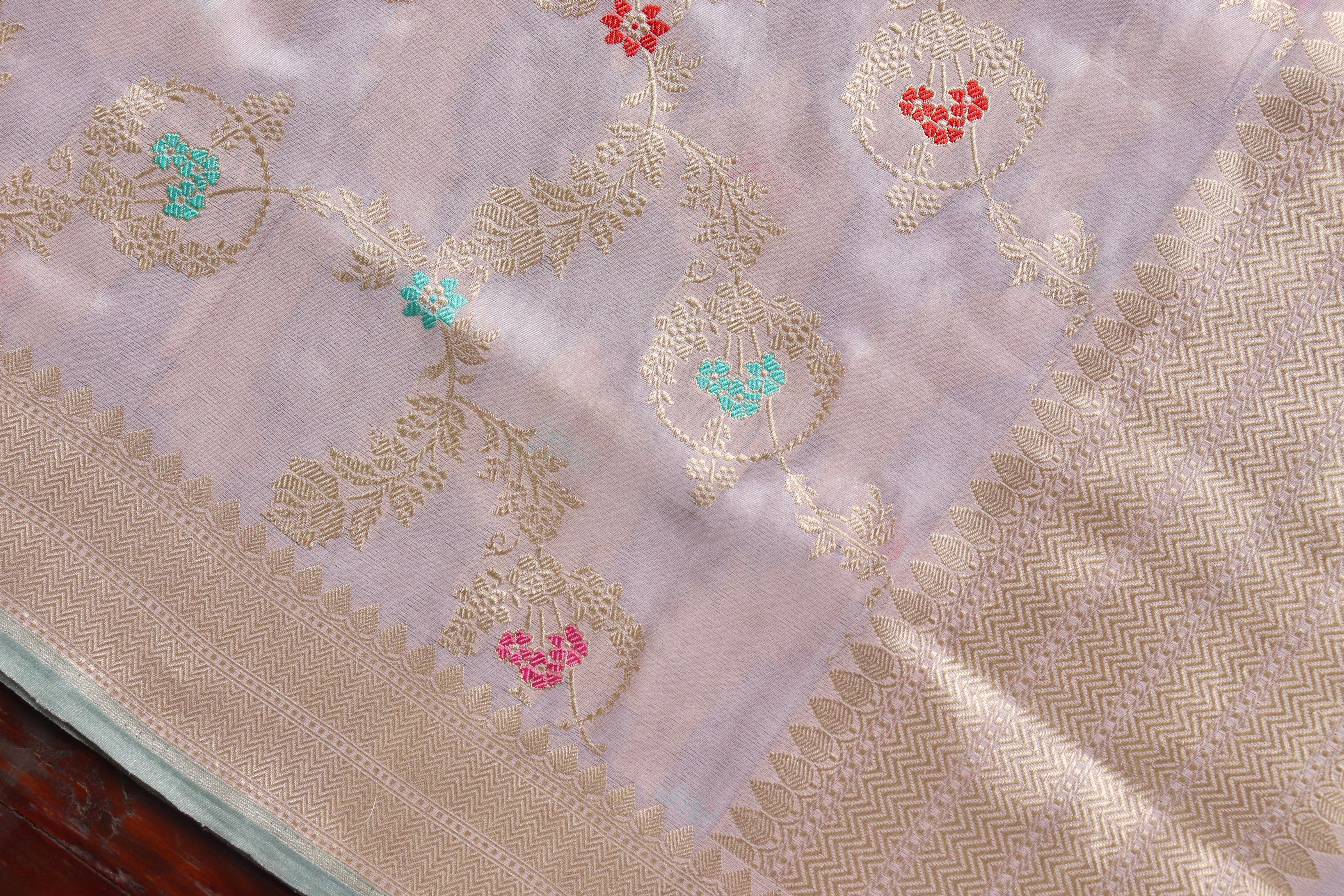 Light Pink Jangla Pure Silk Handloom Banarasi Dupatta