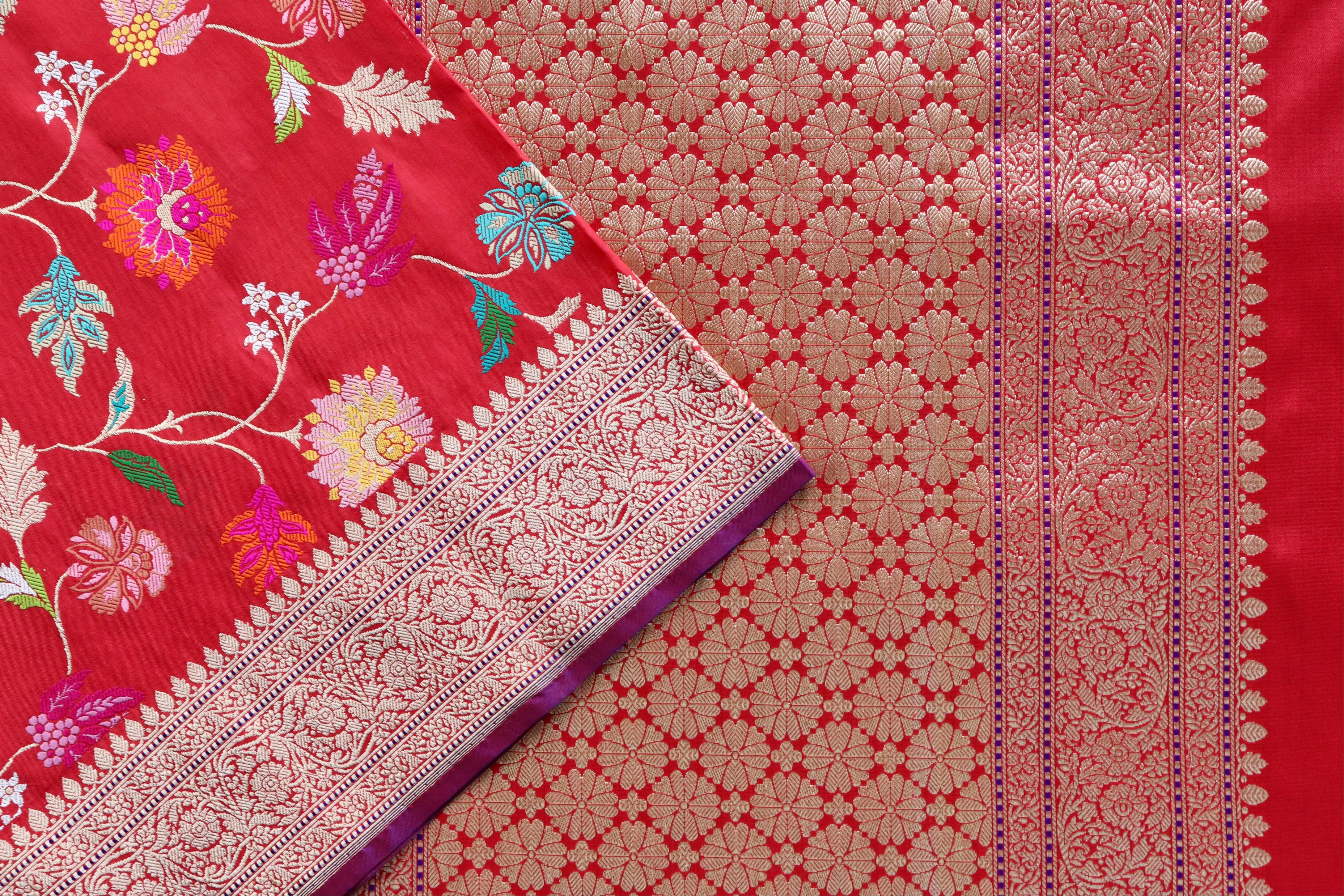 Red Kimkhab Pure Silk Banarasi Handloom Saree