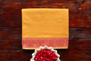 Yellow & Rust Banarasi Silk Saree | Stuti Weaves