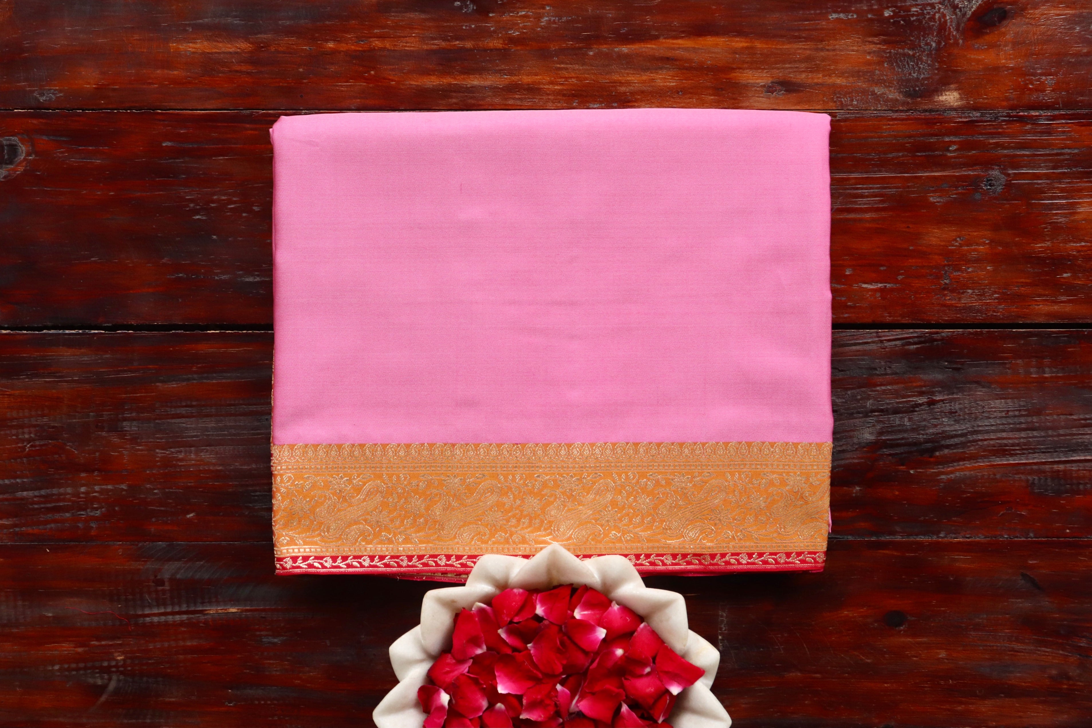 Pink & Orange Banarasi Handwoven Silk Saree