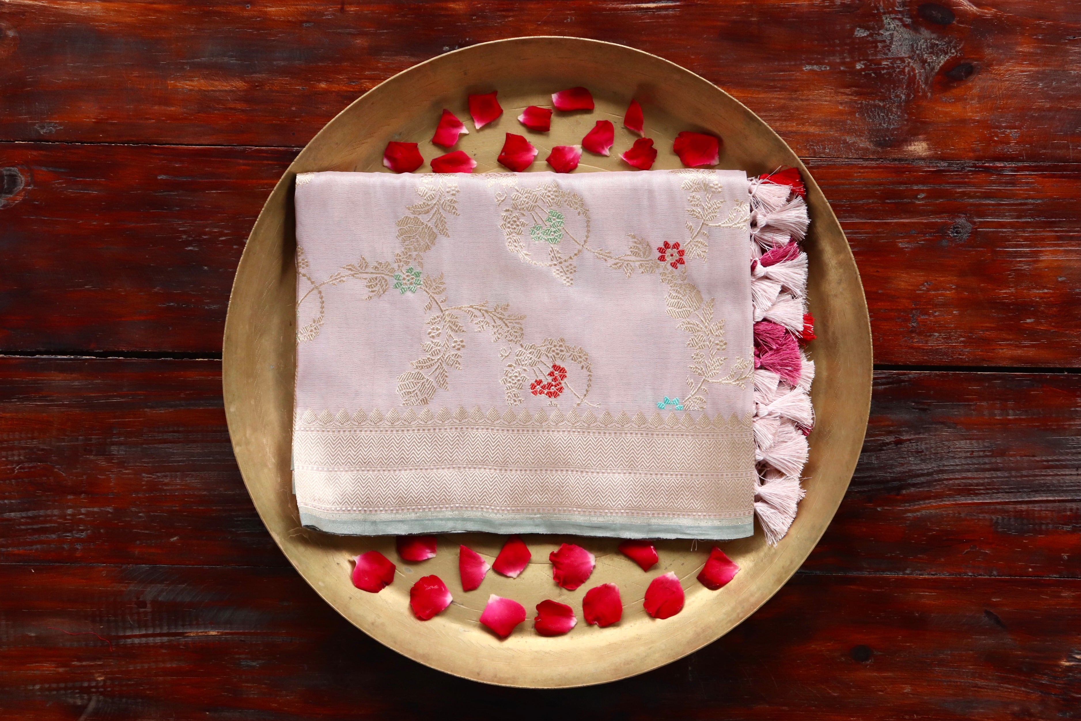 Light Pink Jangla Pure Silk Handloom Banarasi Dupatta