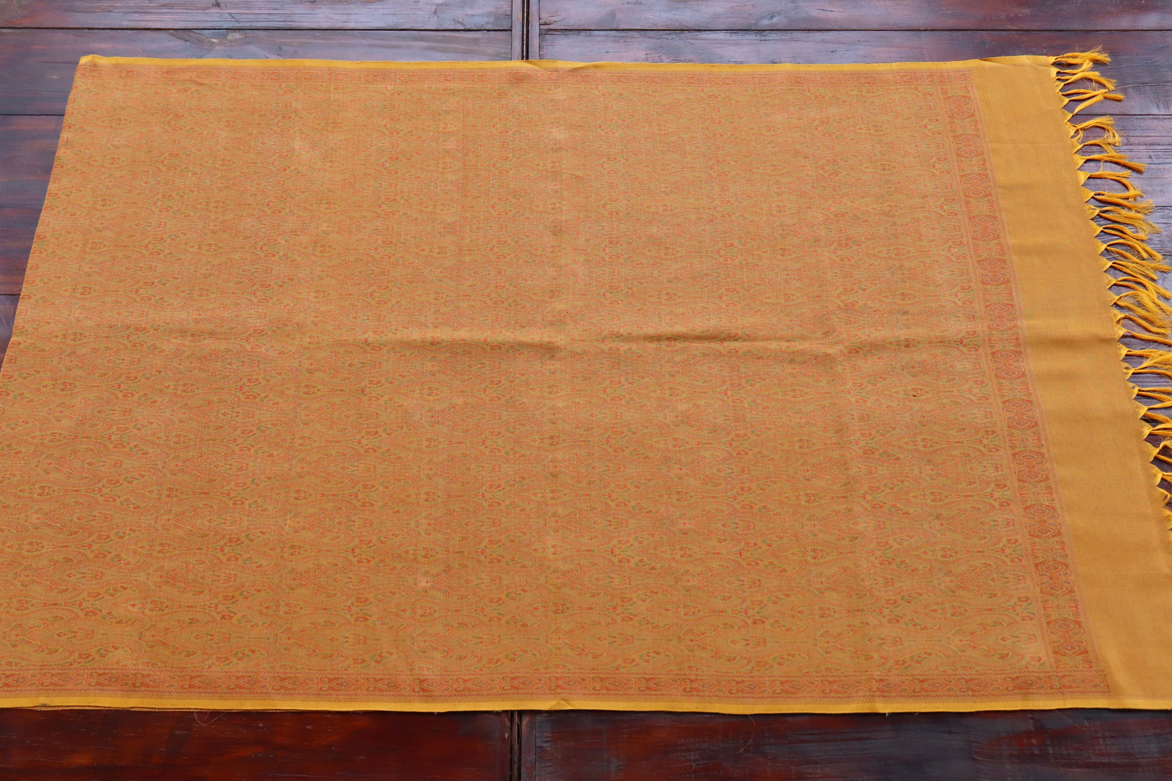 Mustard Pure Wool & Silk Handloom Banarasi Shawl