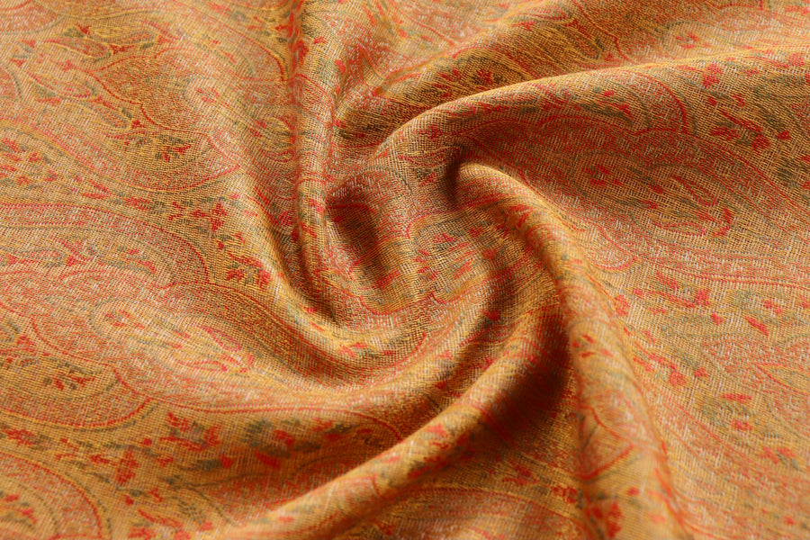 Mustard Pure Wool & Silk Banarasi Shawl | Stuti Weaves