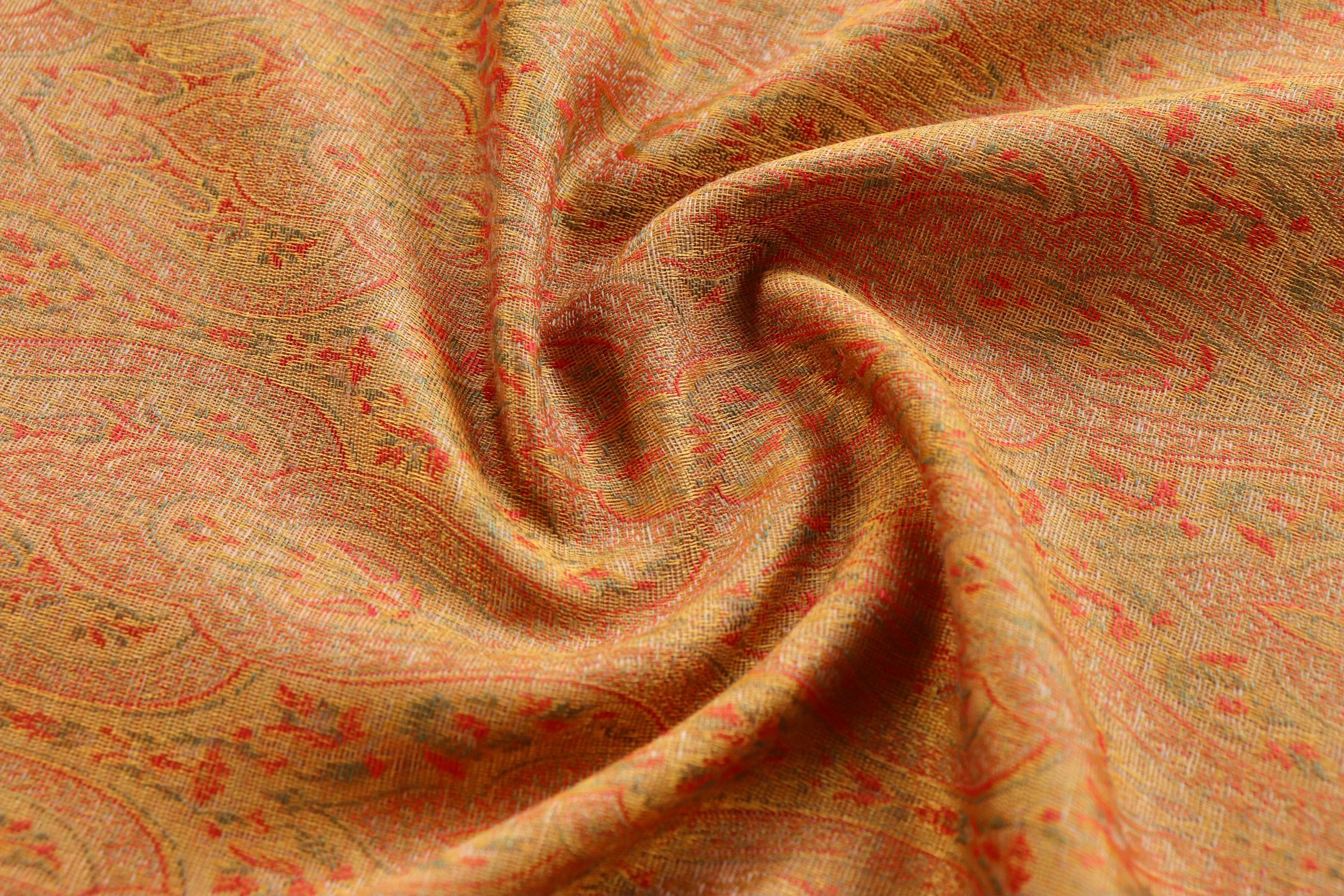 Mustard Pure Wool & Silk Handloom Banarasi Shawl