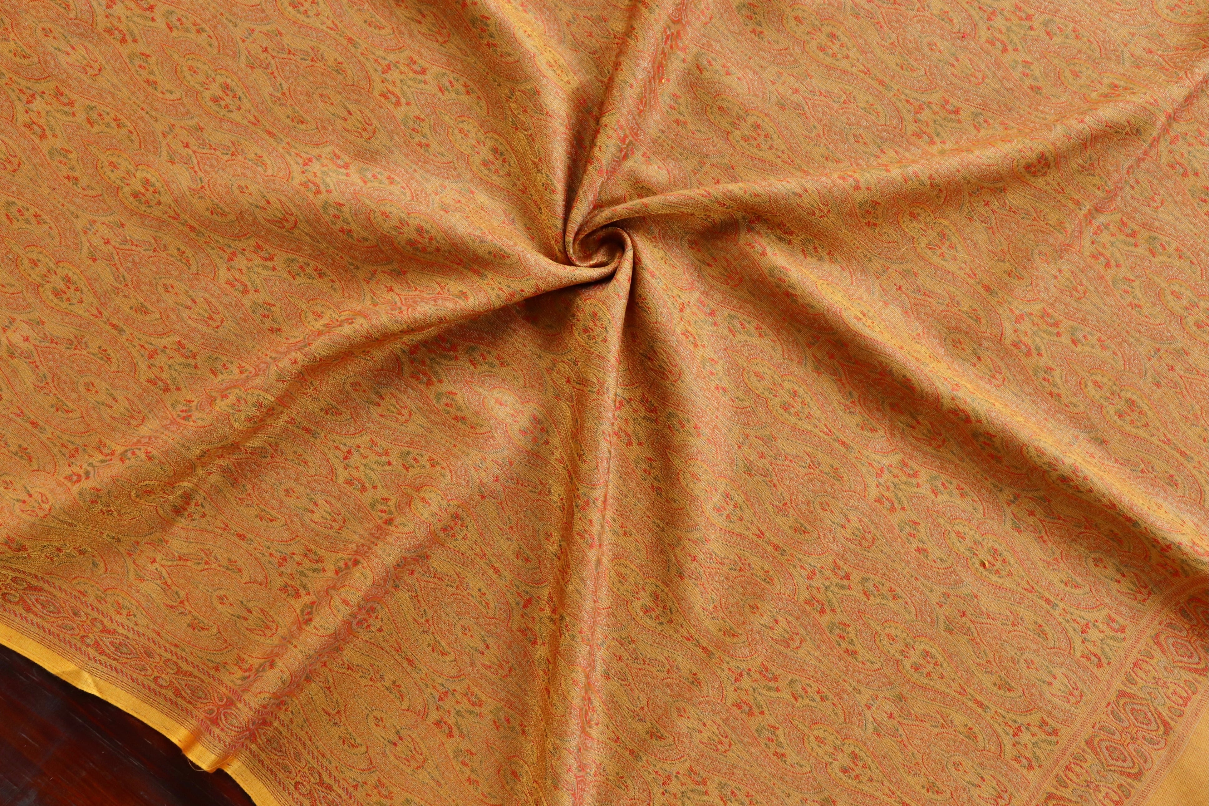 Mustard Pure Wool & Silk Handloom Banarasi Shawl