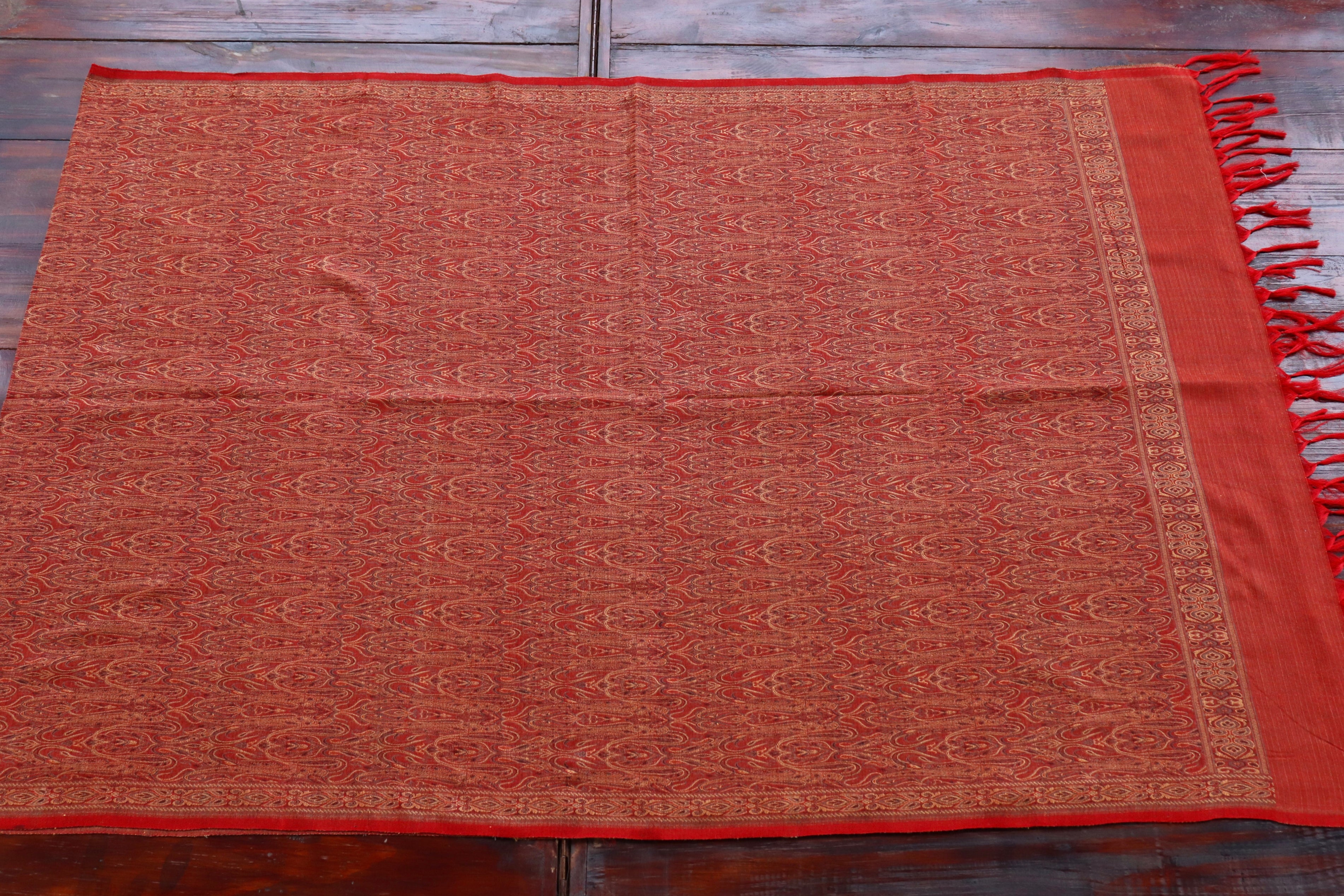 Red Pure Wool & Silk Handloom Banarasi Shawl