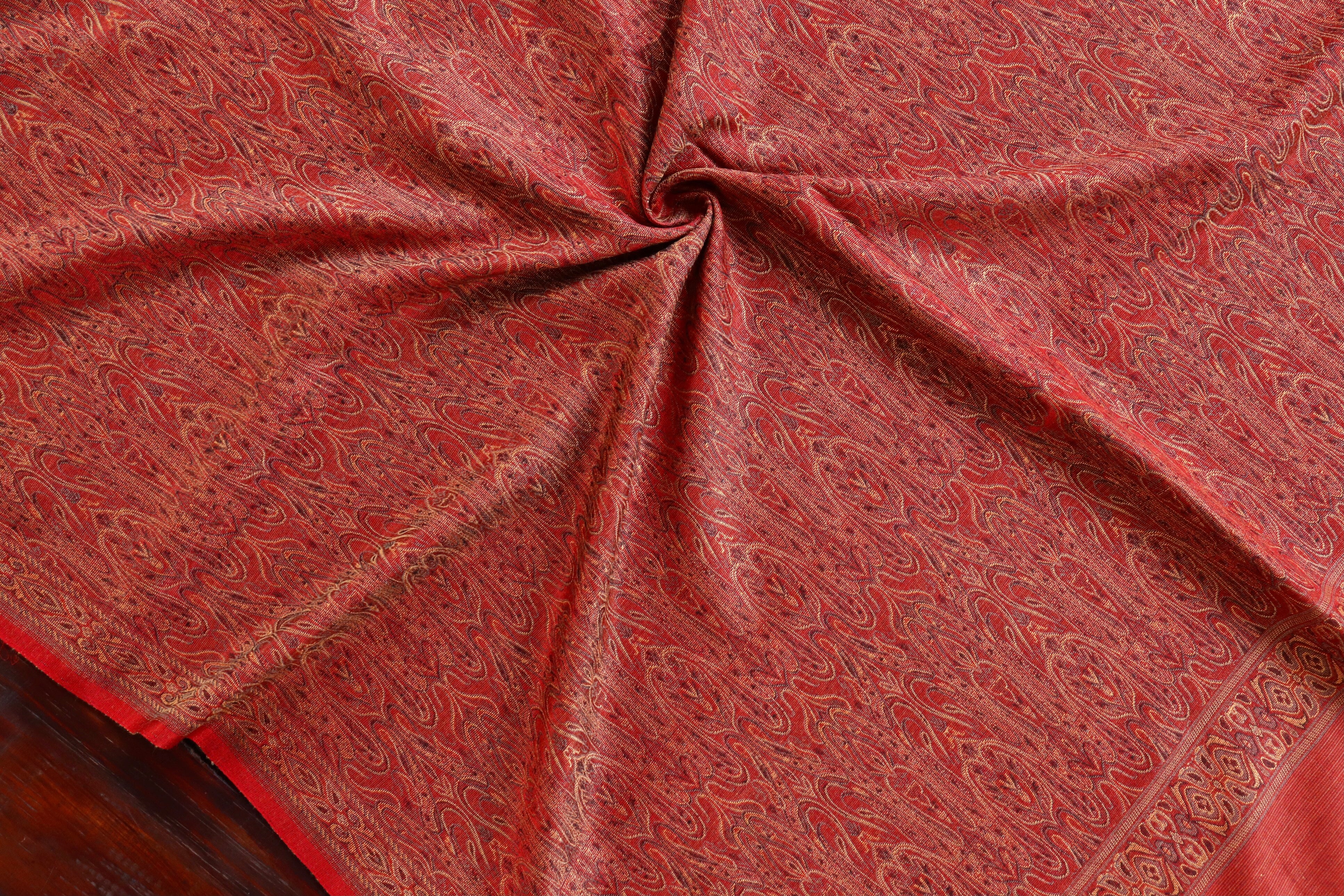 Red Pure Wool & Silk Handloom Banarasi Shawl