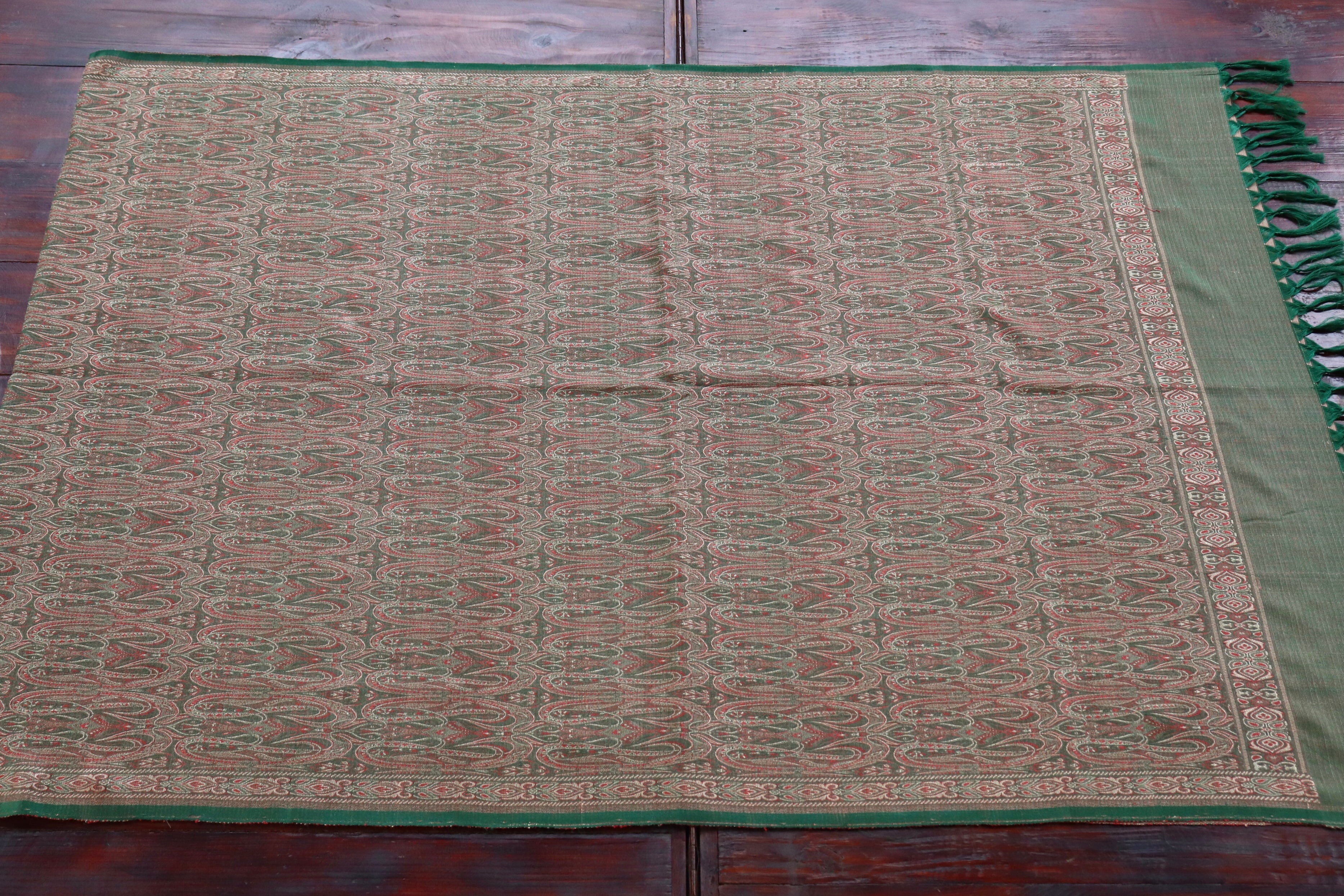 Green Pure Wool & Silk Handloom Banarasi Shawl