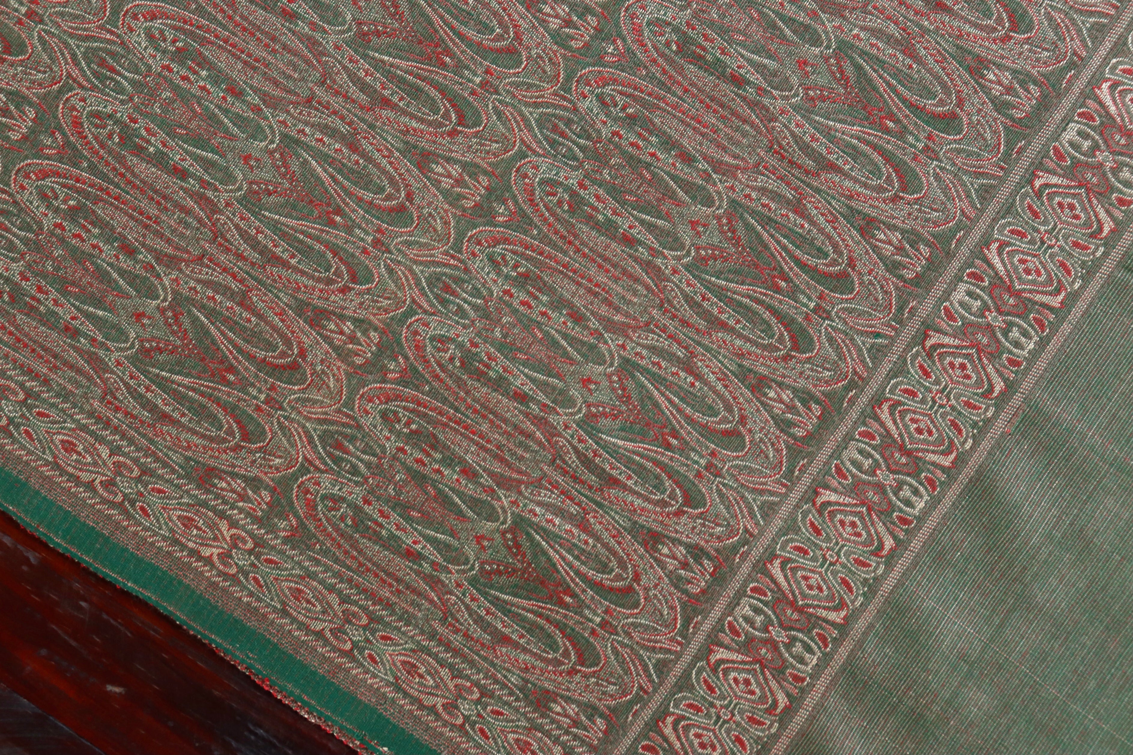 Green Pure Wool & Silk Handloom Banarasi Shawl