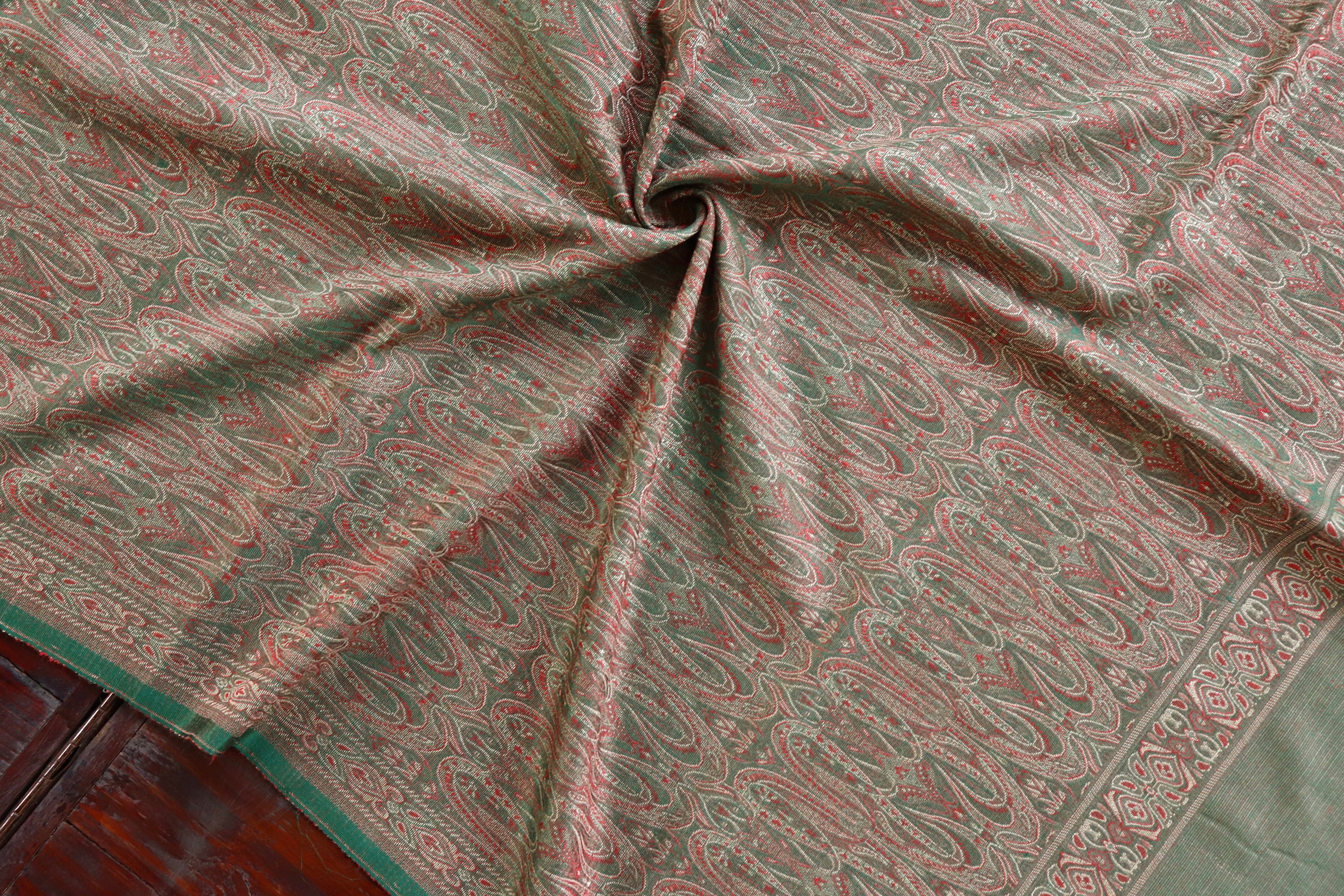 Green Pure Wool & Silk Handloom Banarasi Shawl