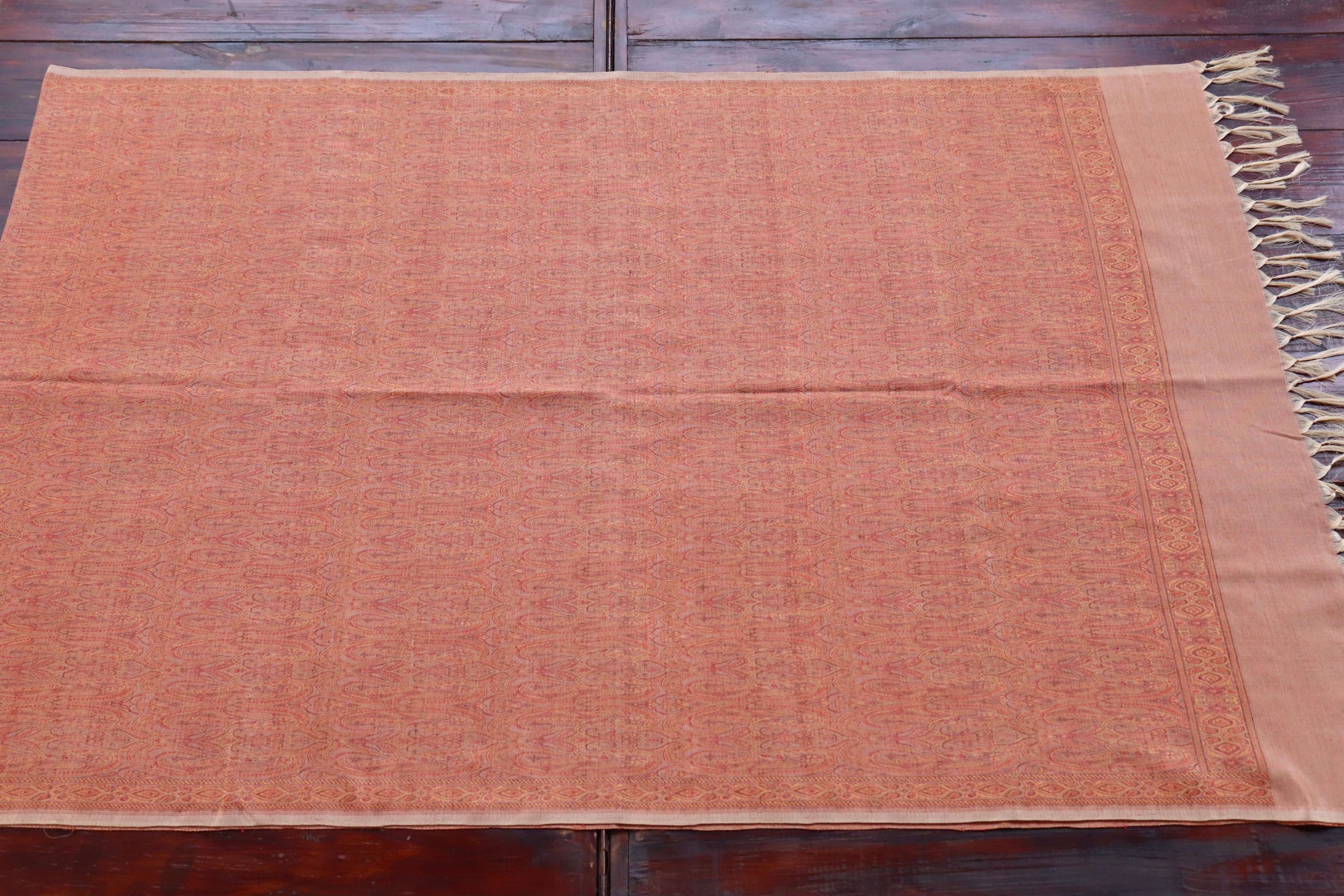 Peach Pure Wool & Silk Handloom Banarasi Shawl