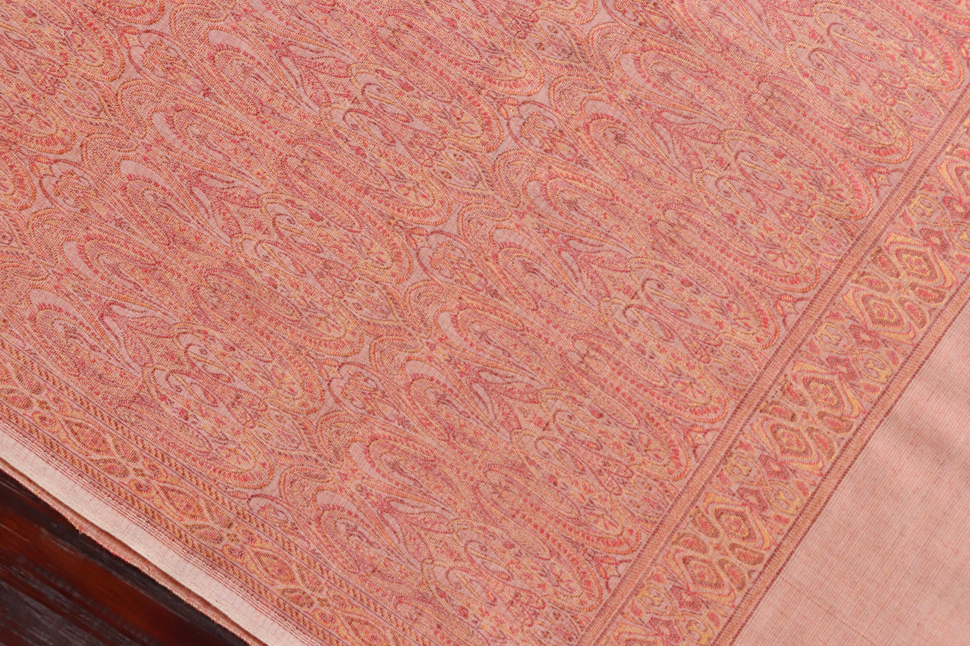 Peach Pure Wool & Silk Handloom Banarasi Shawl