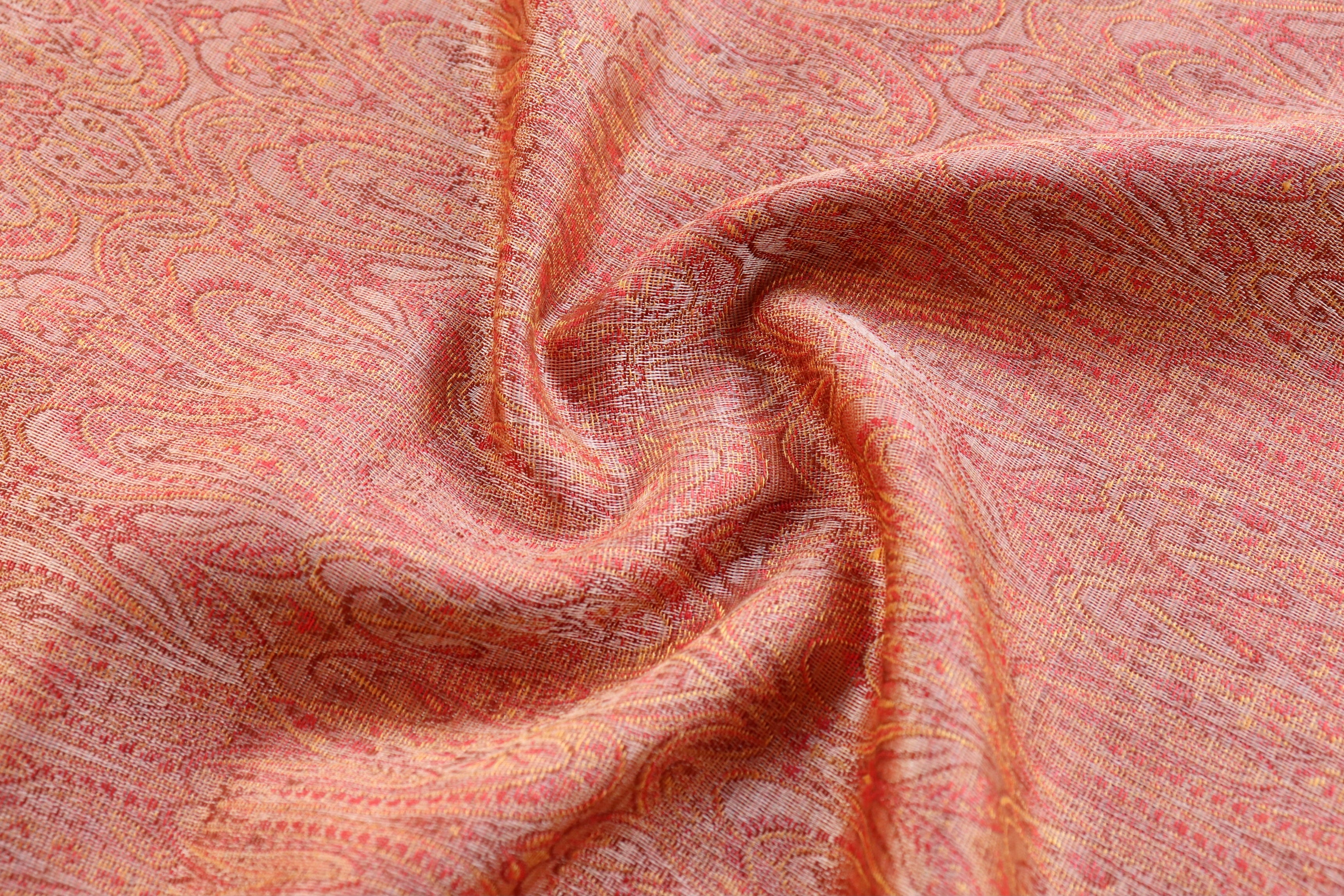 Peach Pure Wool & Silk Handloom Banarasi Shawl