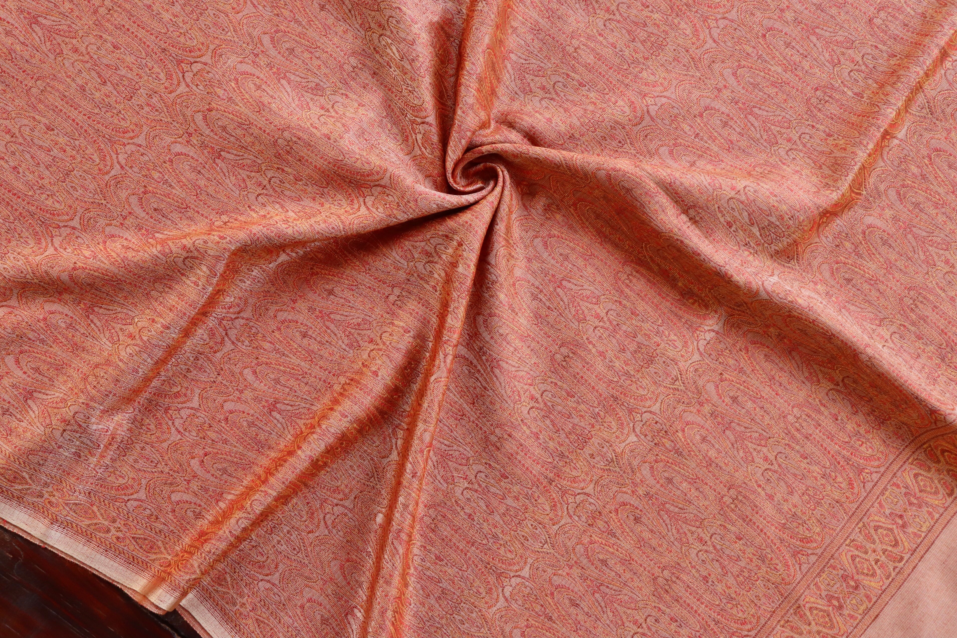 Peach Pure Wool & Silk Handloom Banarasi Shawl