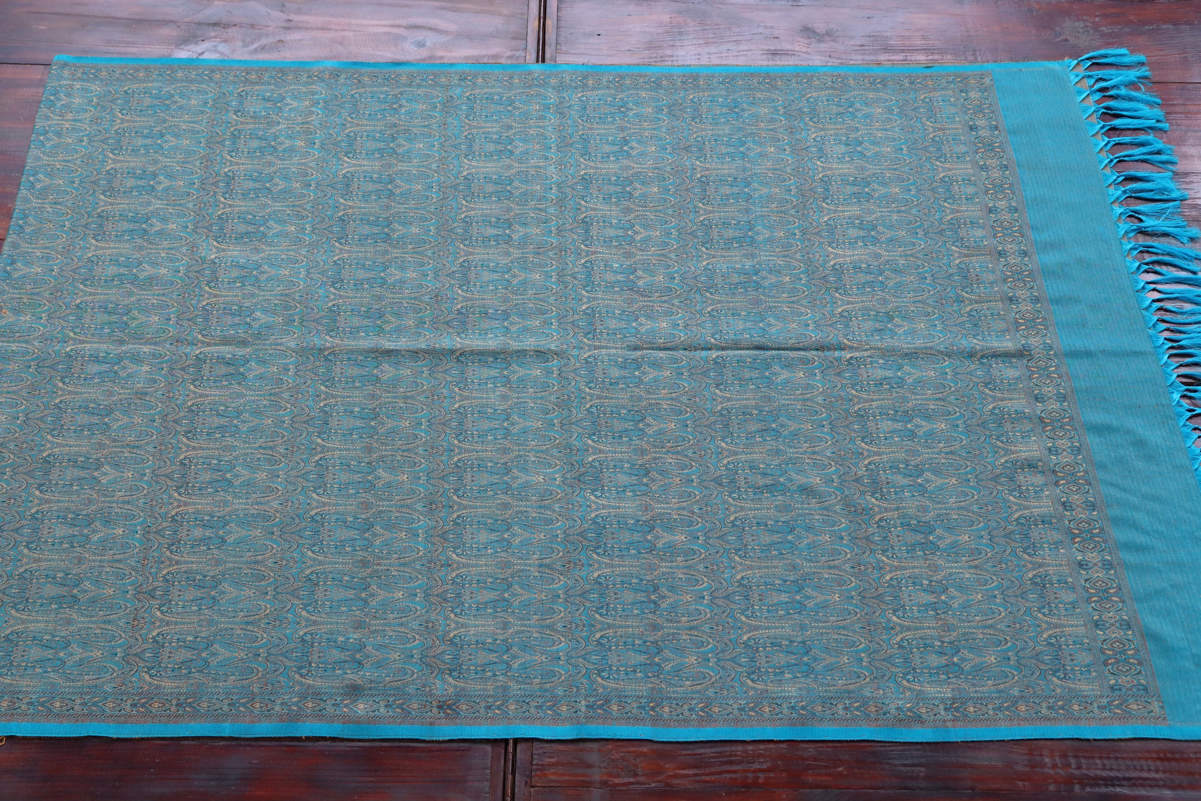 Blue Pure Wool & Silk Handloom Banarasi Shawl