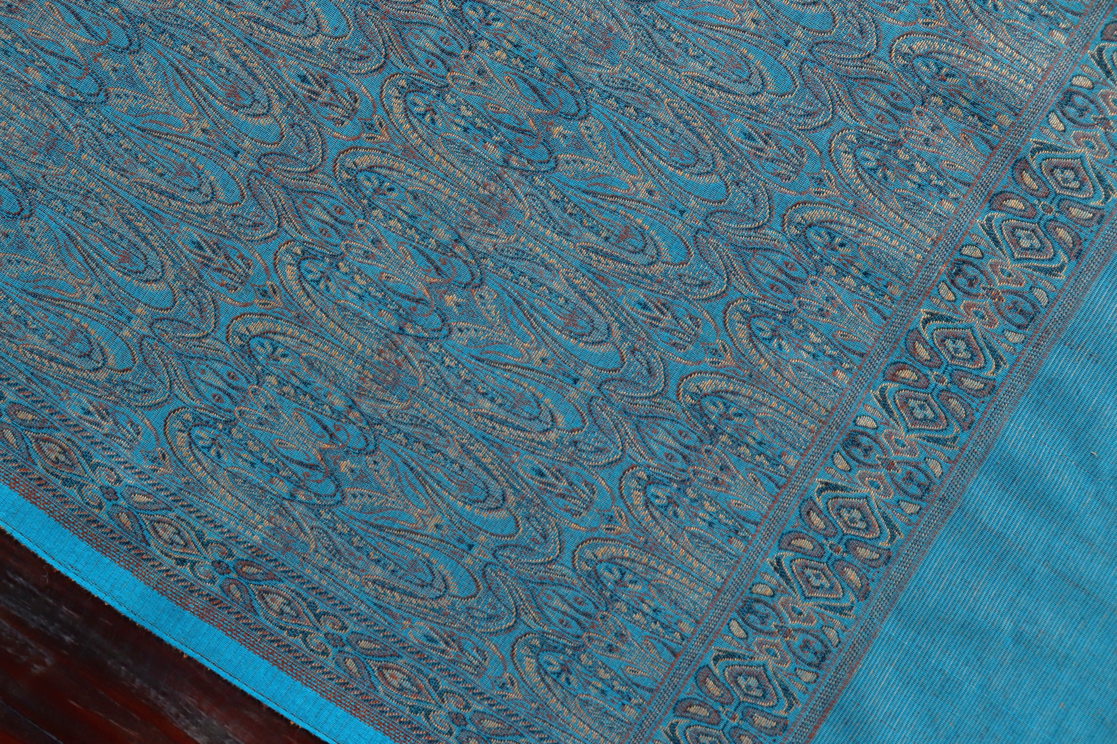 Blue Pure Wool & Silk Handloom Banarasi Shawl