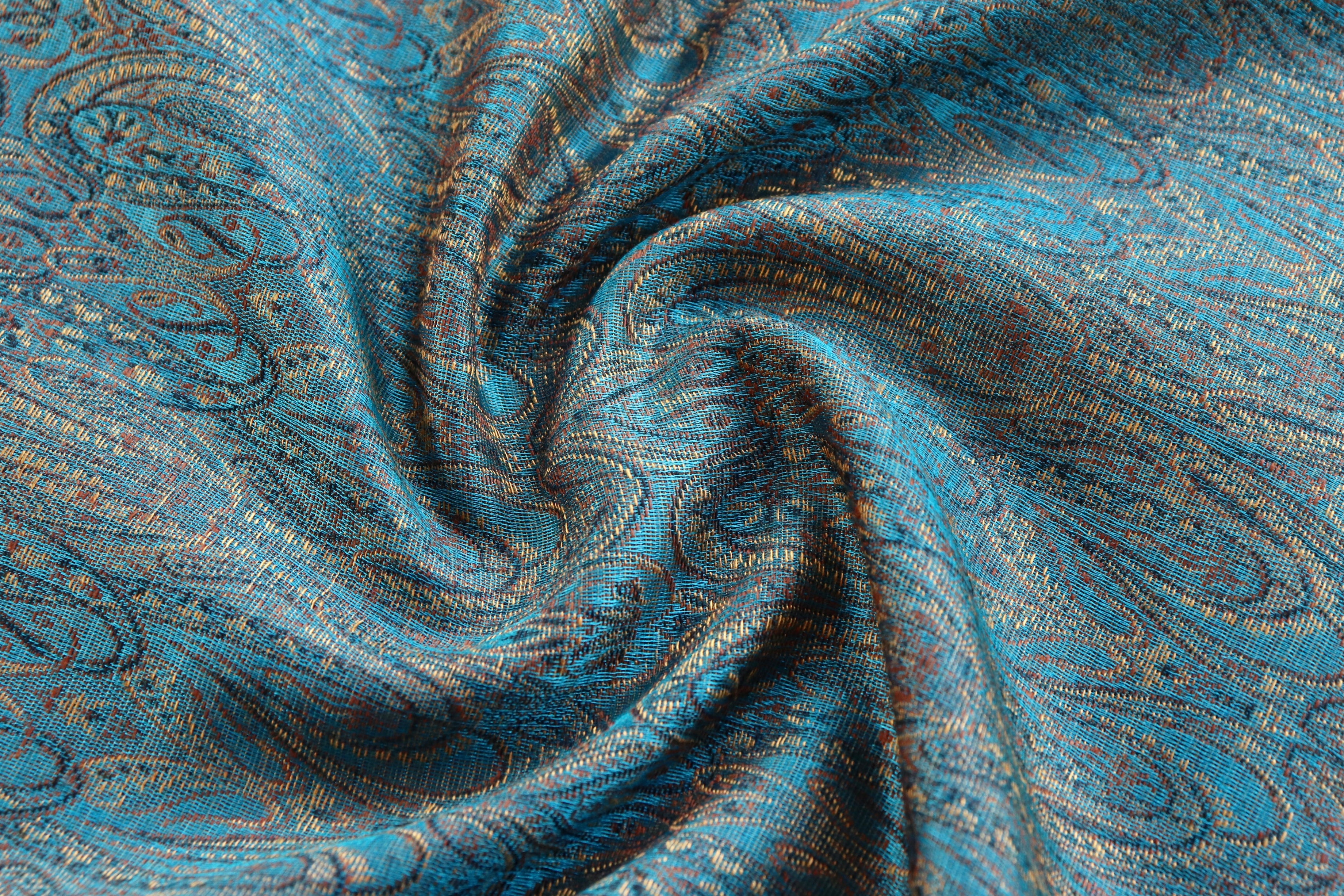 Blue Pure Wool & Silk Handloom Banarasi Shawl