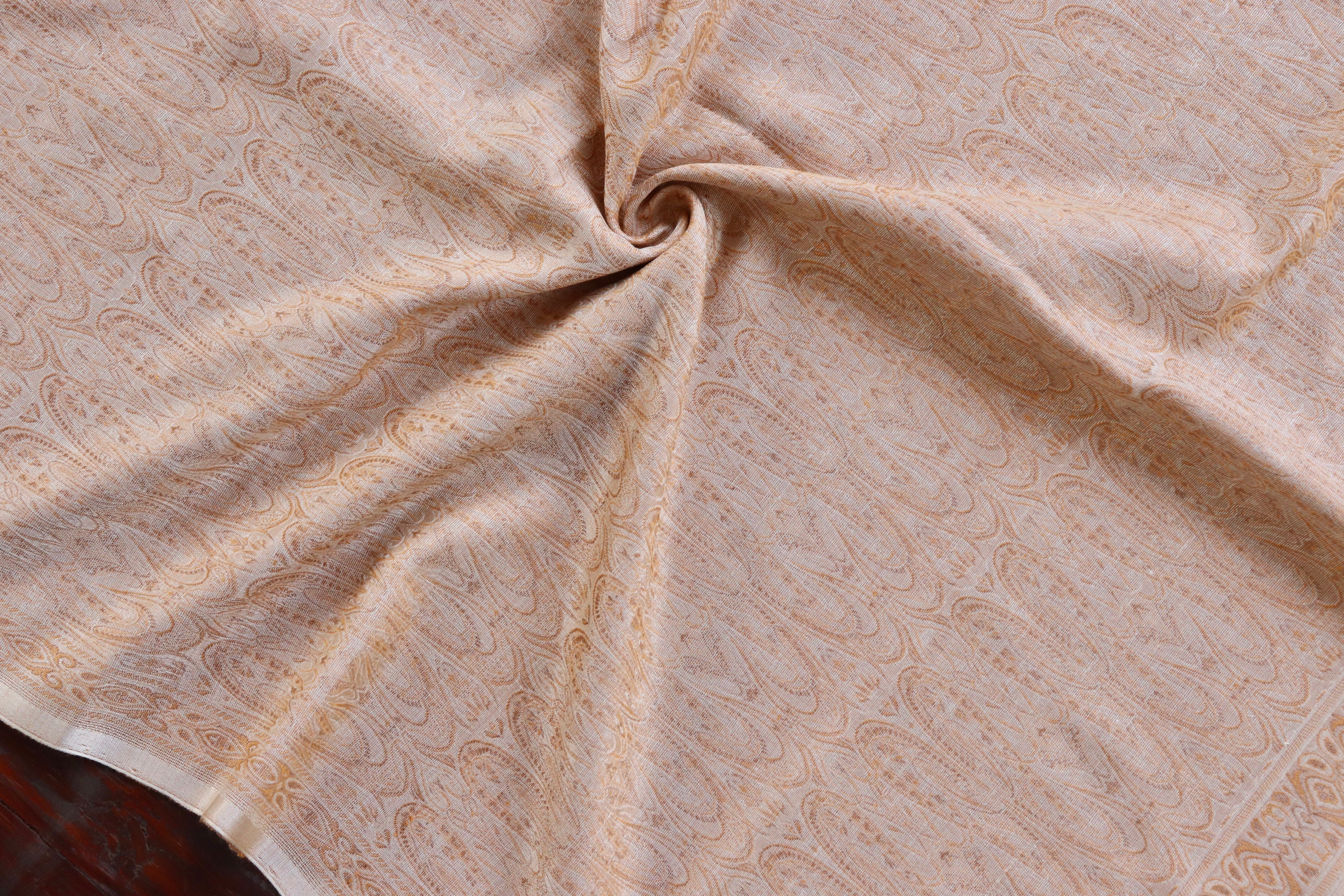 Ivory Pure Wool & Silk Handloom Banarasi Shawl