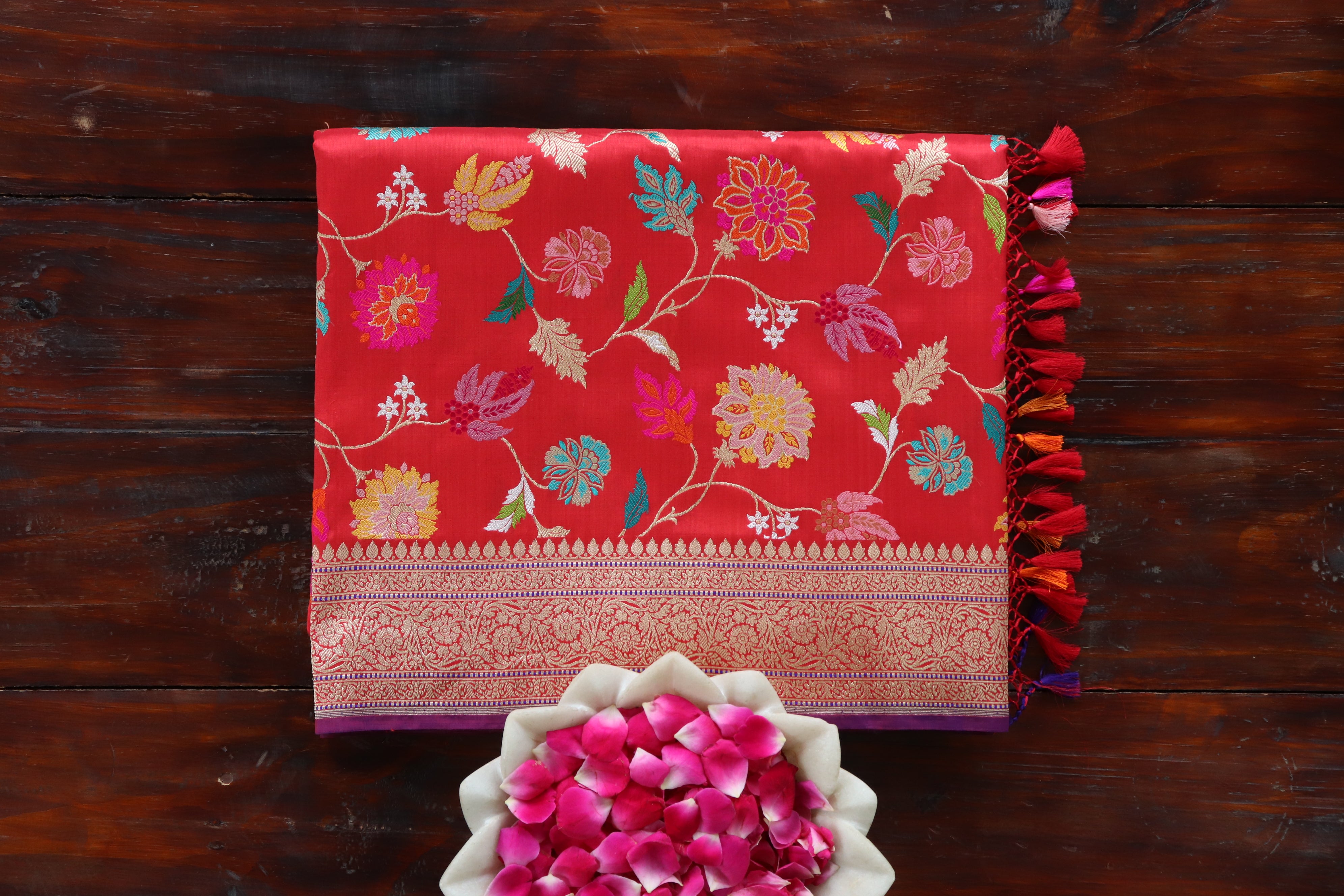 Red Kimkhab Pure Silk Banarasi Handloom Saree