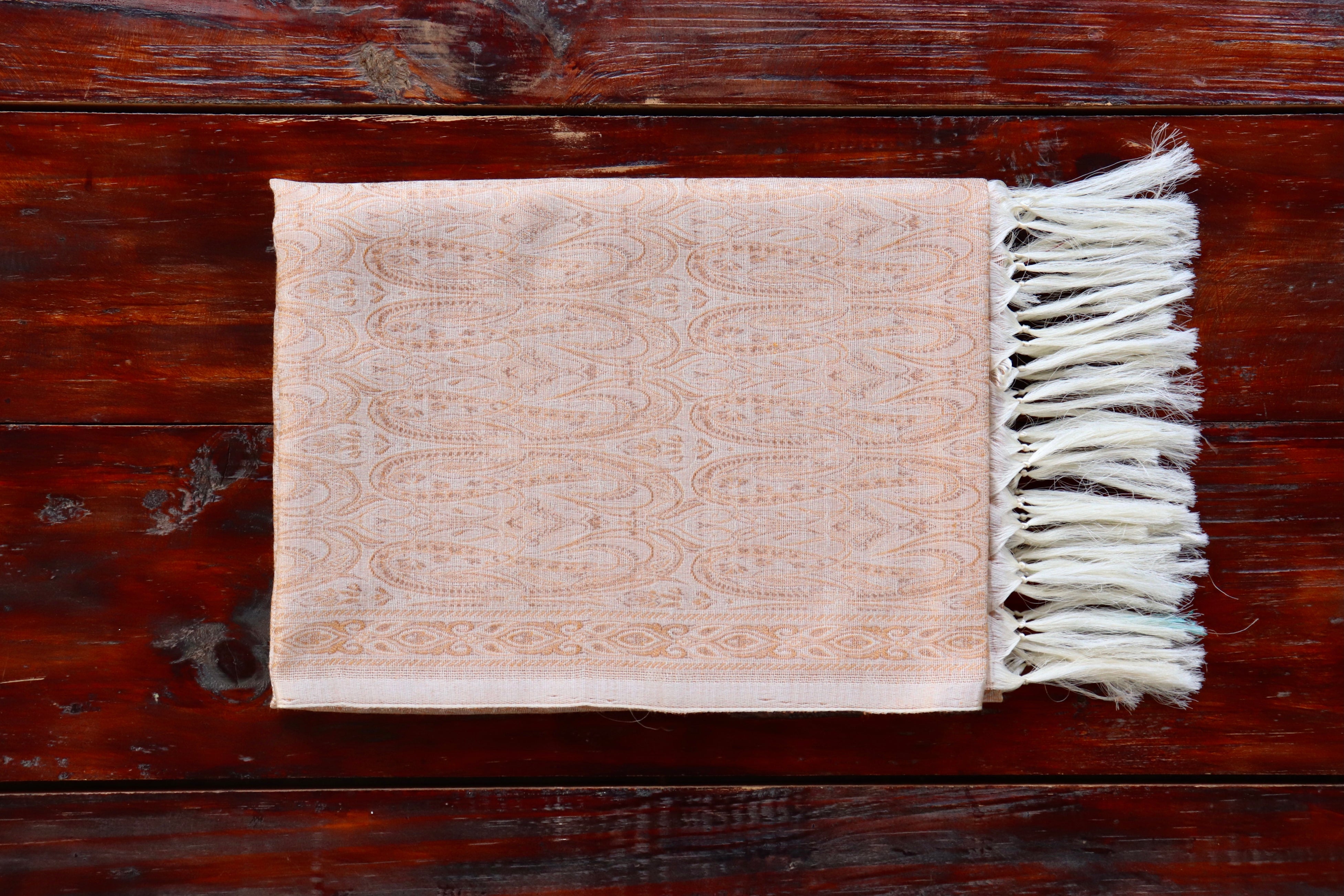 Ivory Pure Wool & Silk Handloom Banarasi Shawl