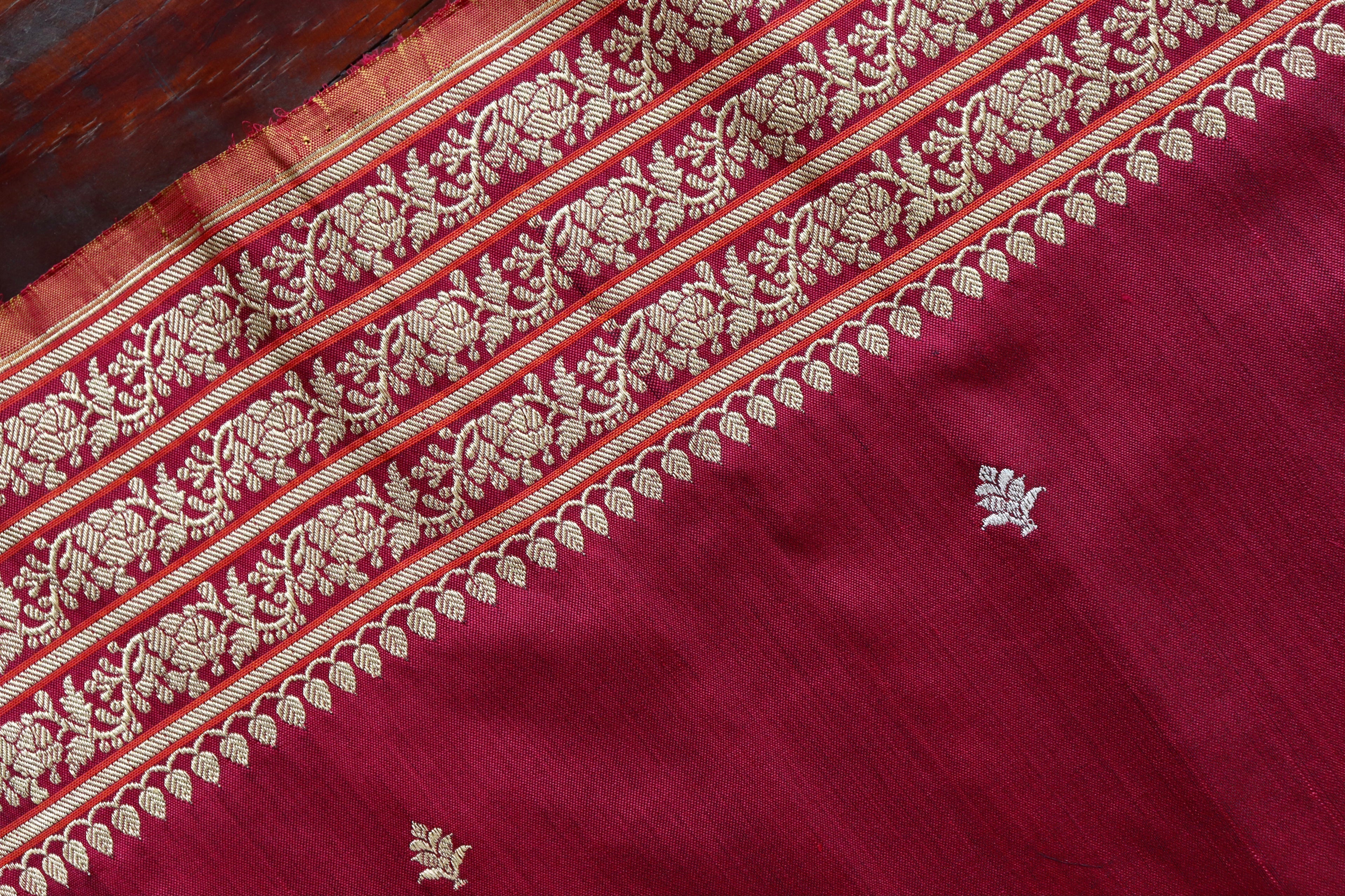 Maroon Kadhua Motif Pure Silk Handloom Banarasi Saree