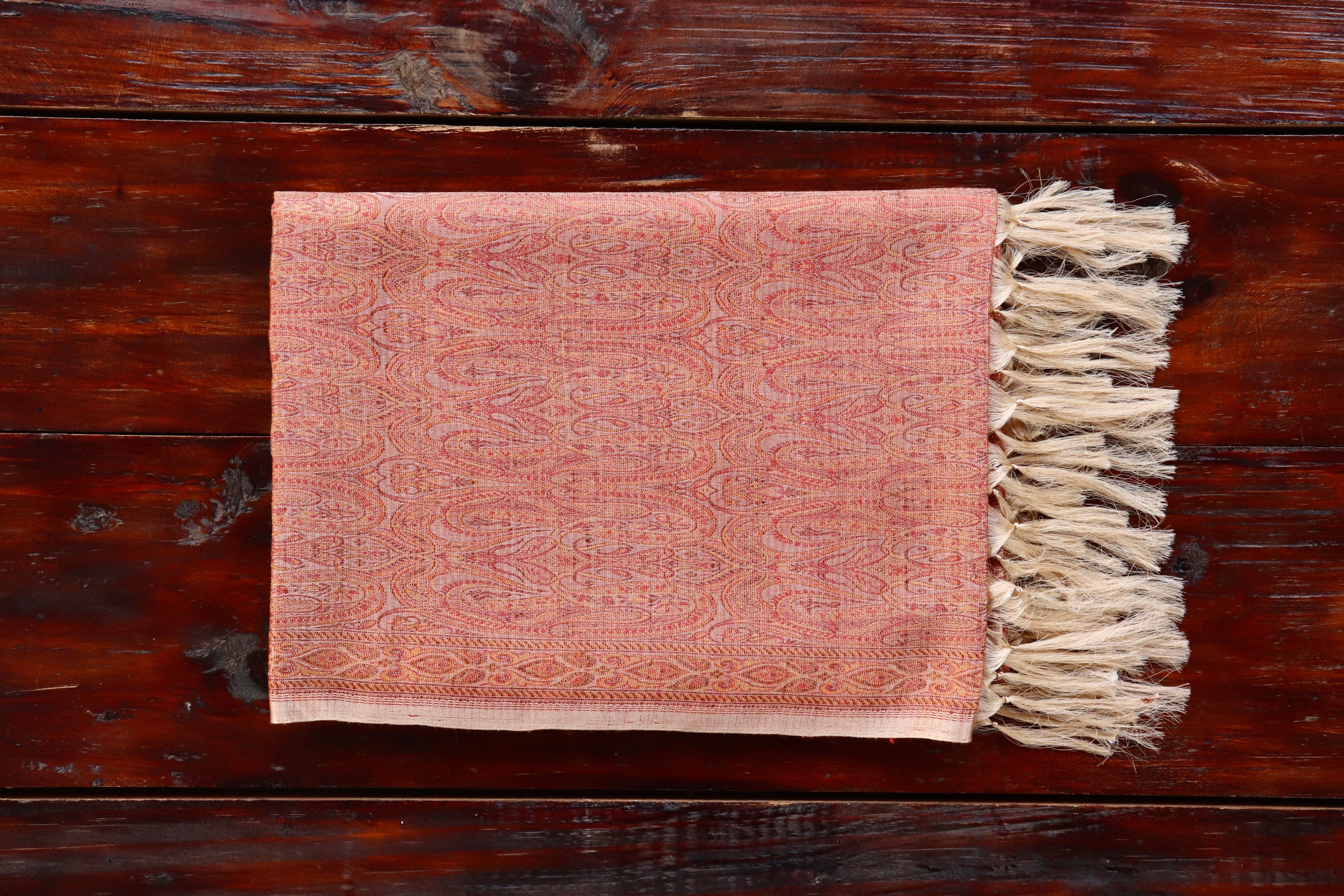 Peach Pure Wool & Silk Handloom Banarasi Shawl