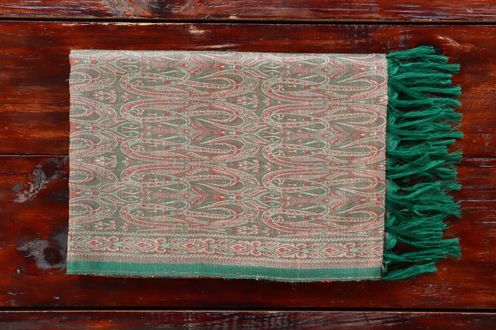 Green pure Katan silk by Wool Banarasi dupatta with densely packed Tanchoi motifs.