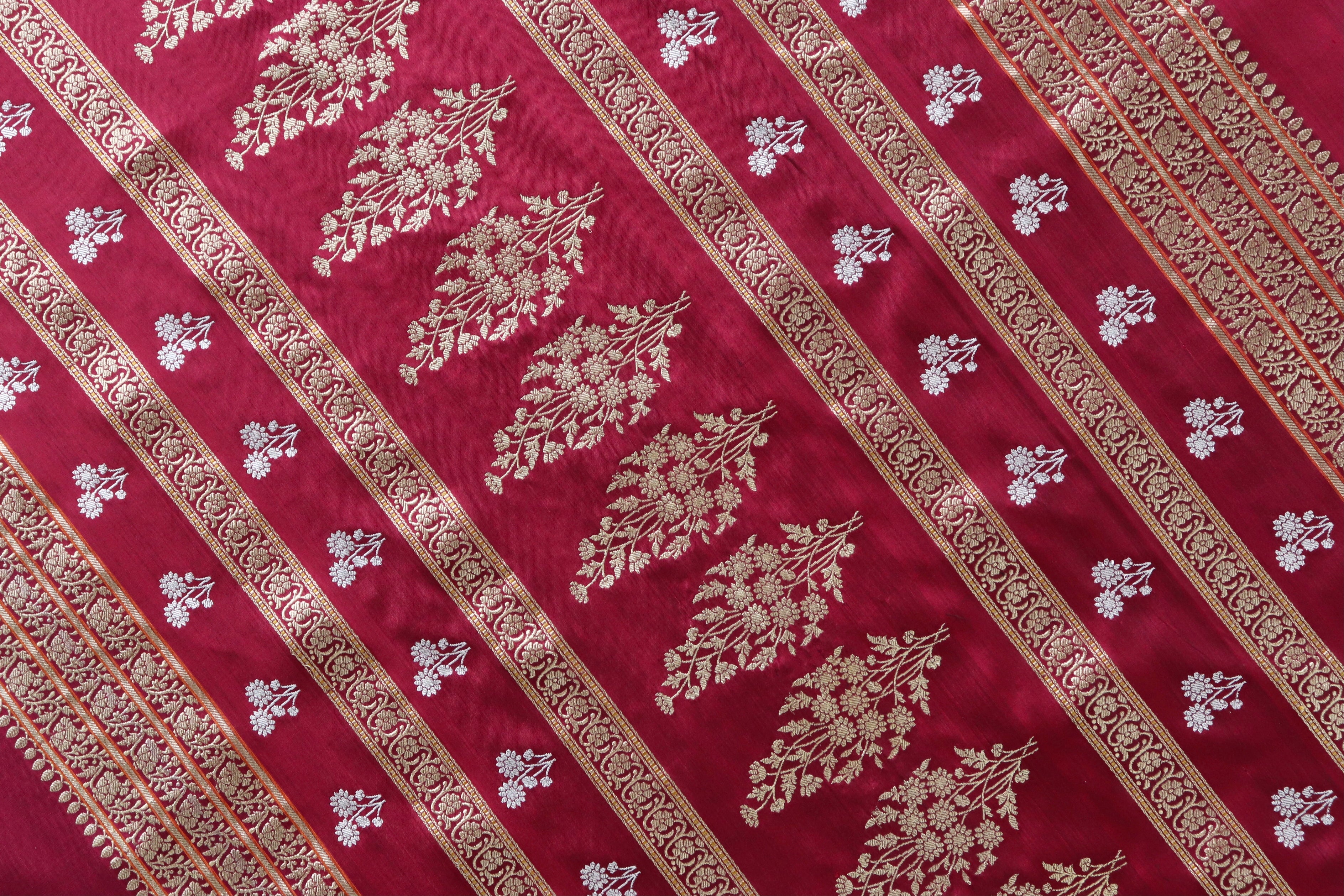 Maroon Kadhua Motif Pure Silk Handloom Banarasi Saree