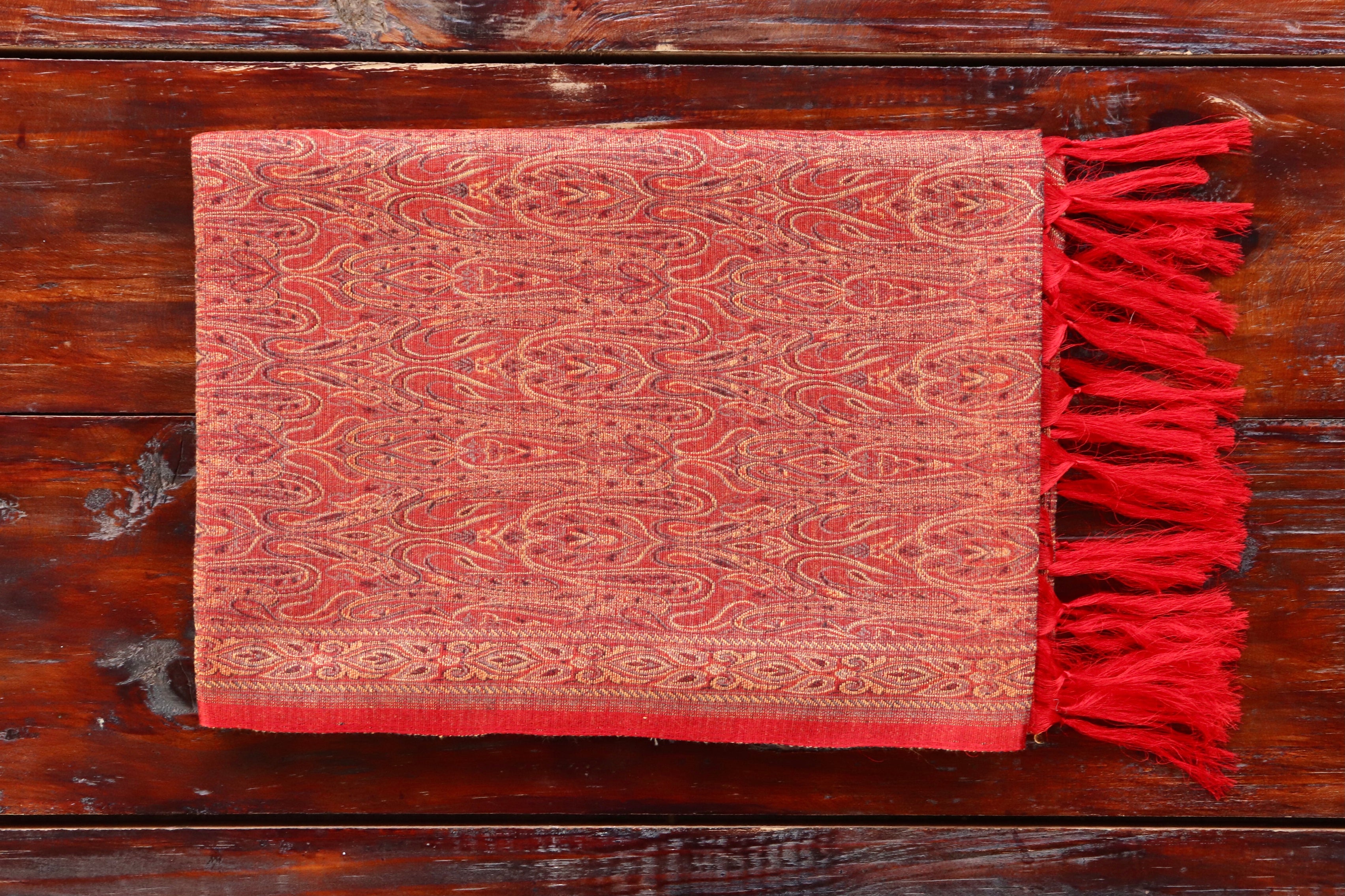 Red Pure Wool & Silk Handloom Banarasi Shawl