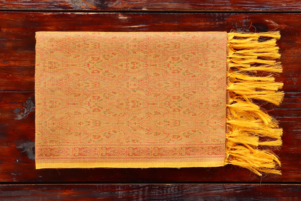 Mustard Pure Wool & Silk Banarasi Shawl | Stuti Weaves