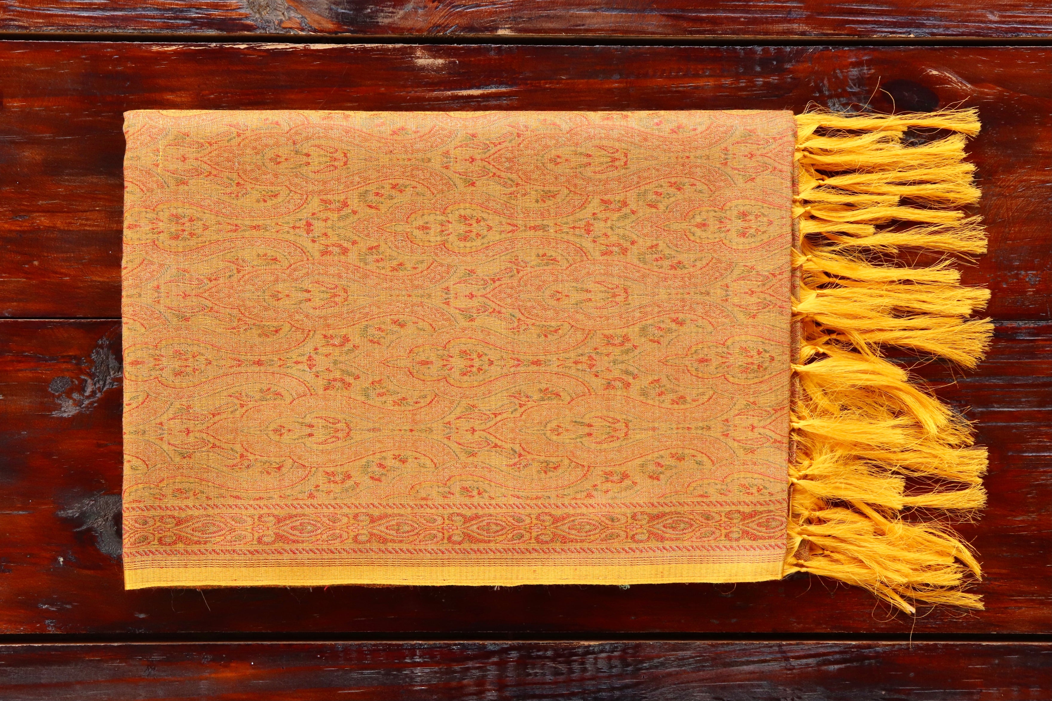 Mustard Pure Wool & Silk Handloom Banarasi Shawl