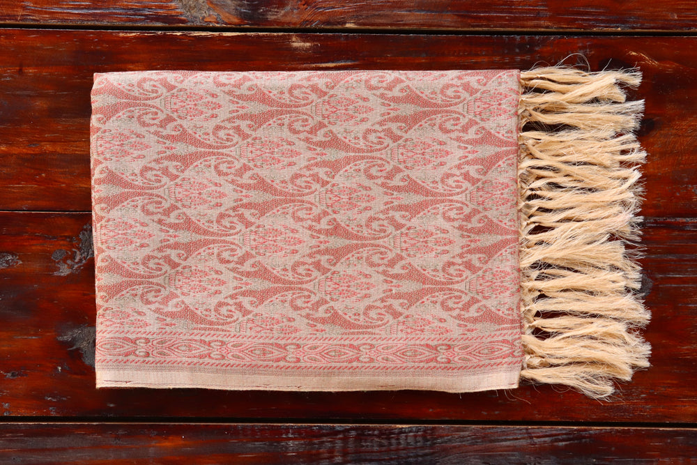 Ivory pure Katan silk by Wool Banarasi dupatta with densely packed Tanchoi motifs.