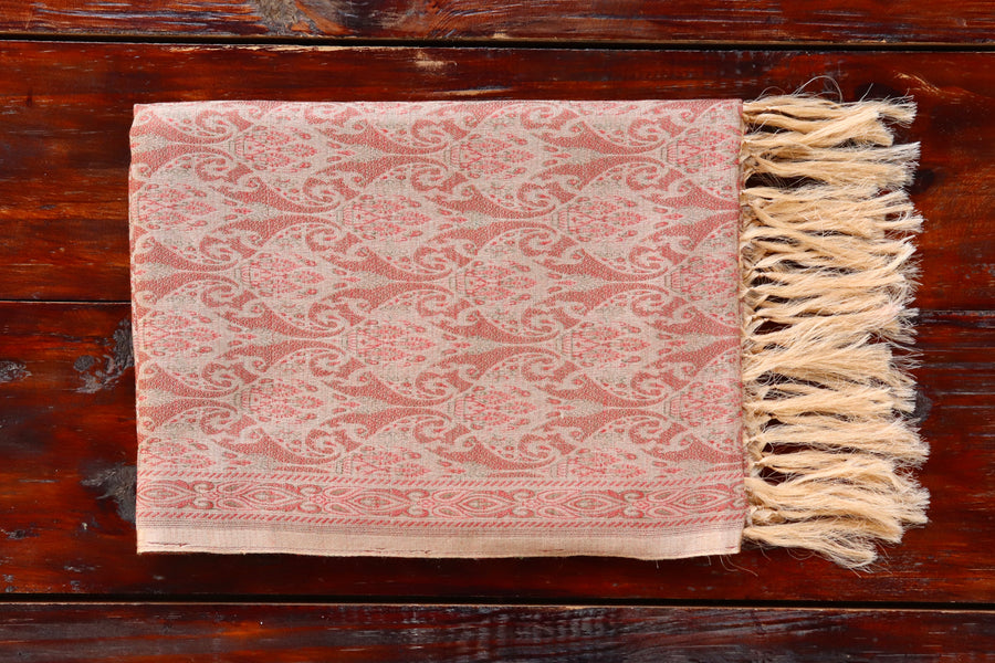 Ivory pure Katan silk by Wool Banarasi dupatta with densely packed Tanchoi motifs.