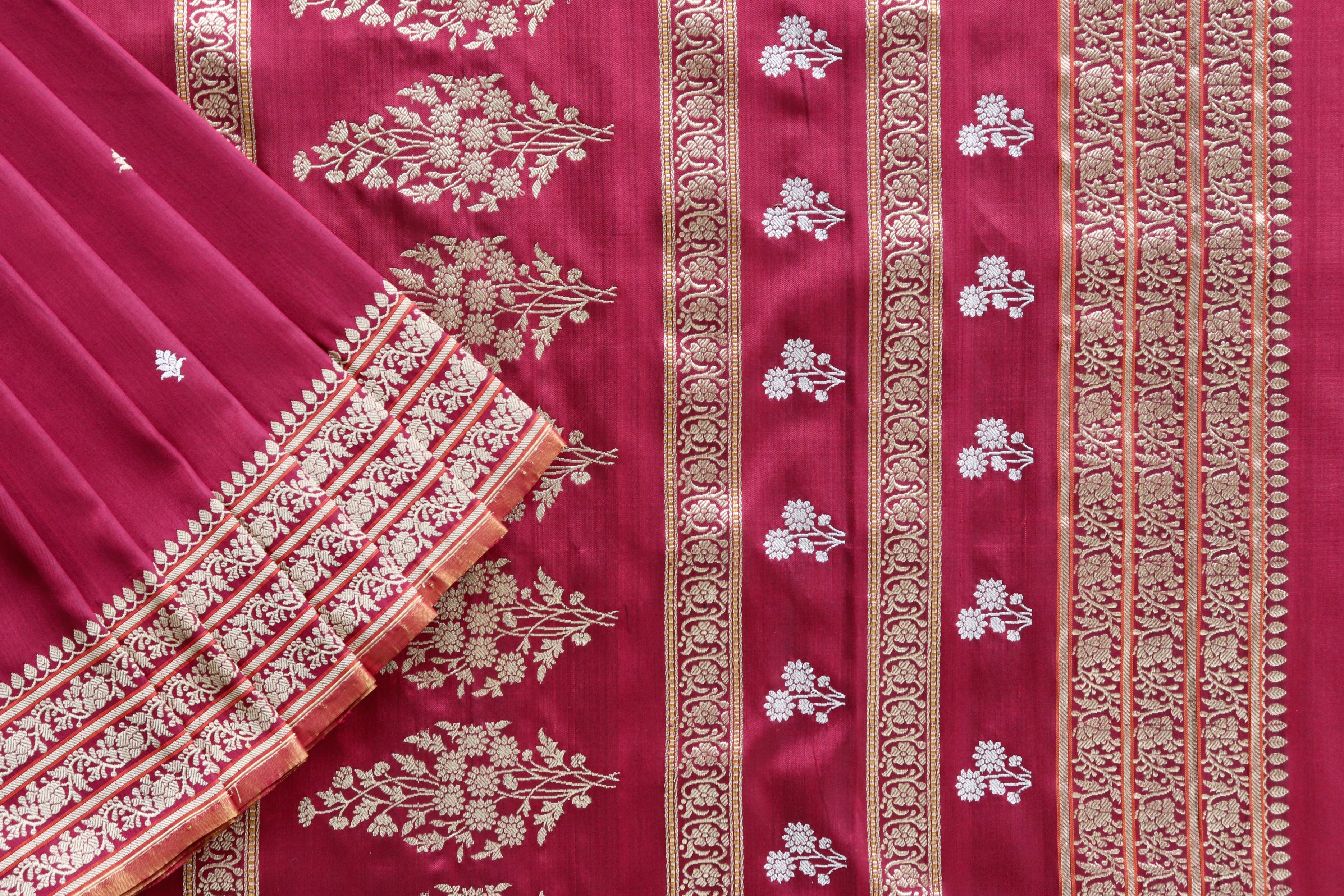 Maroon Kadhua Motif Pure Silk Handloom Banarasi Saree