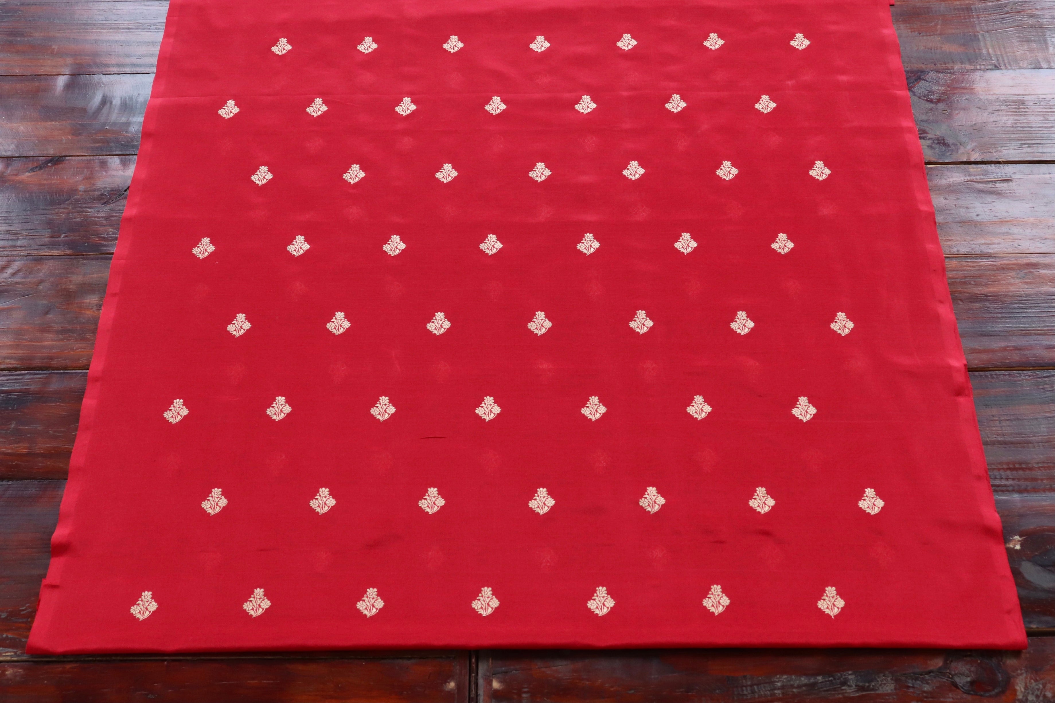 Bright Red Silk By Cotton Handloom Banarasi Suit Set