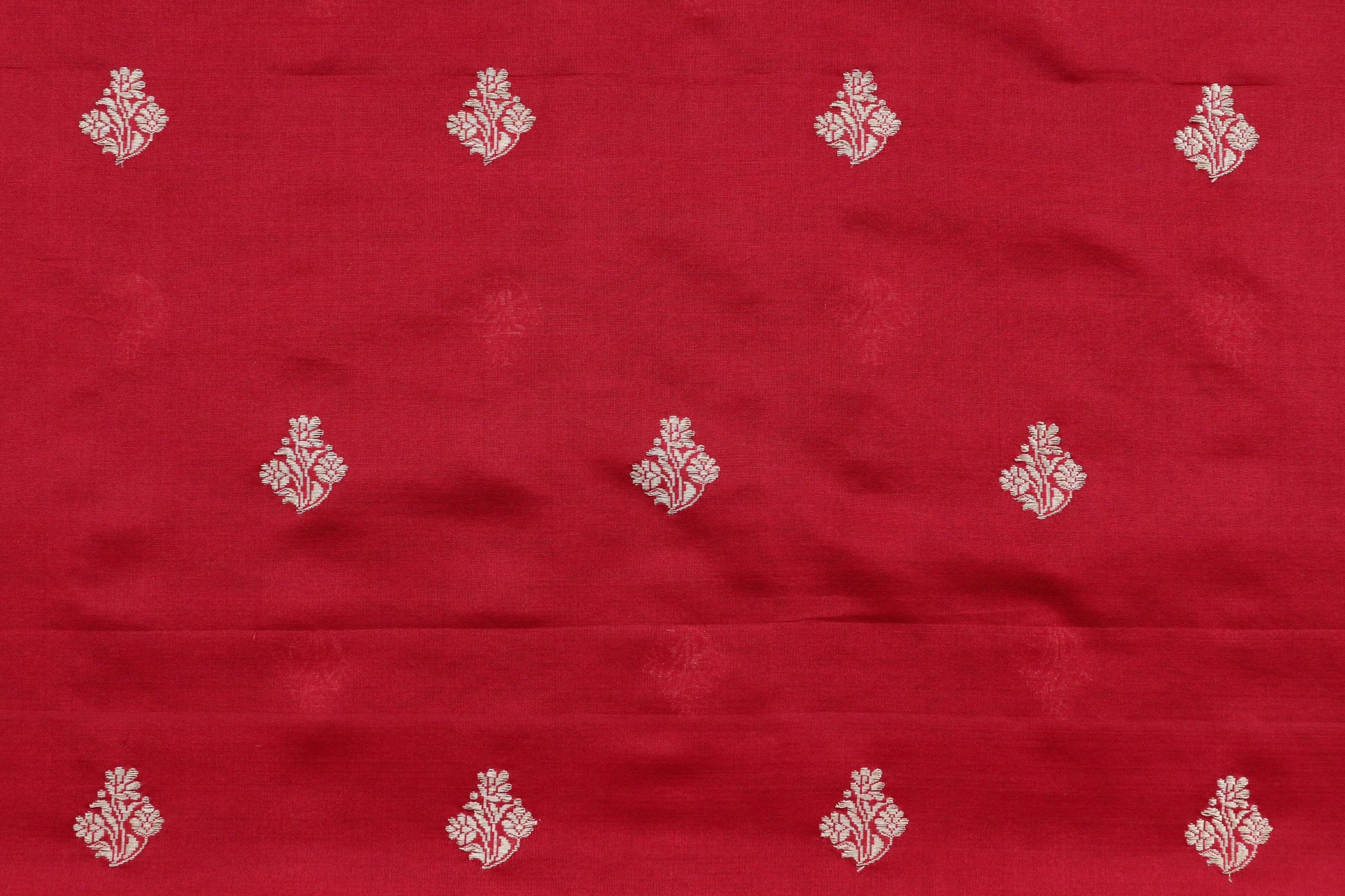 Bright Red Silk By Cotton Handloom Banarasi Suit Set