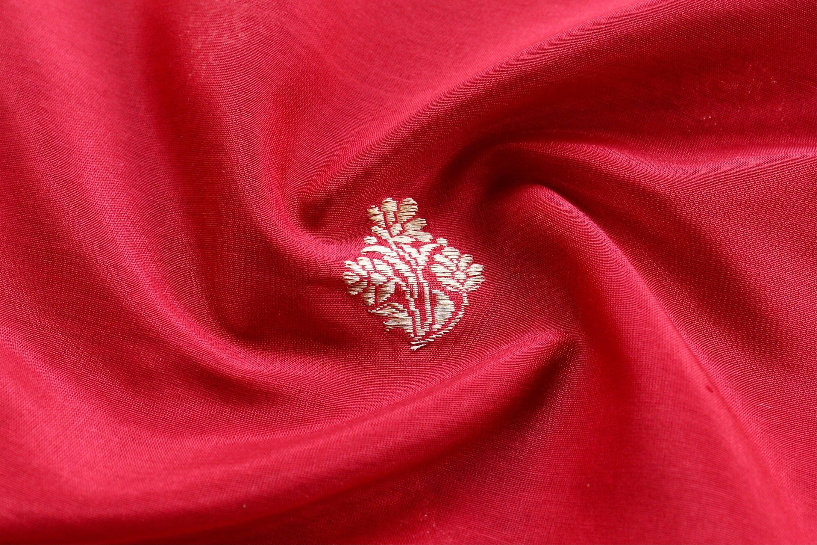 Bright Red Silk By Cotton Handloom Banarasi Suit Set